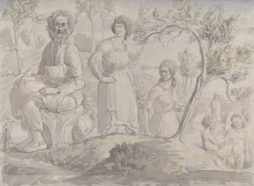 Figures in a wooded landscape