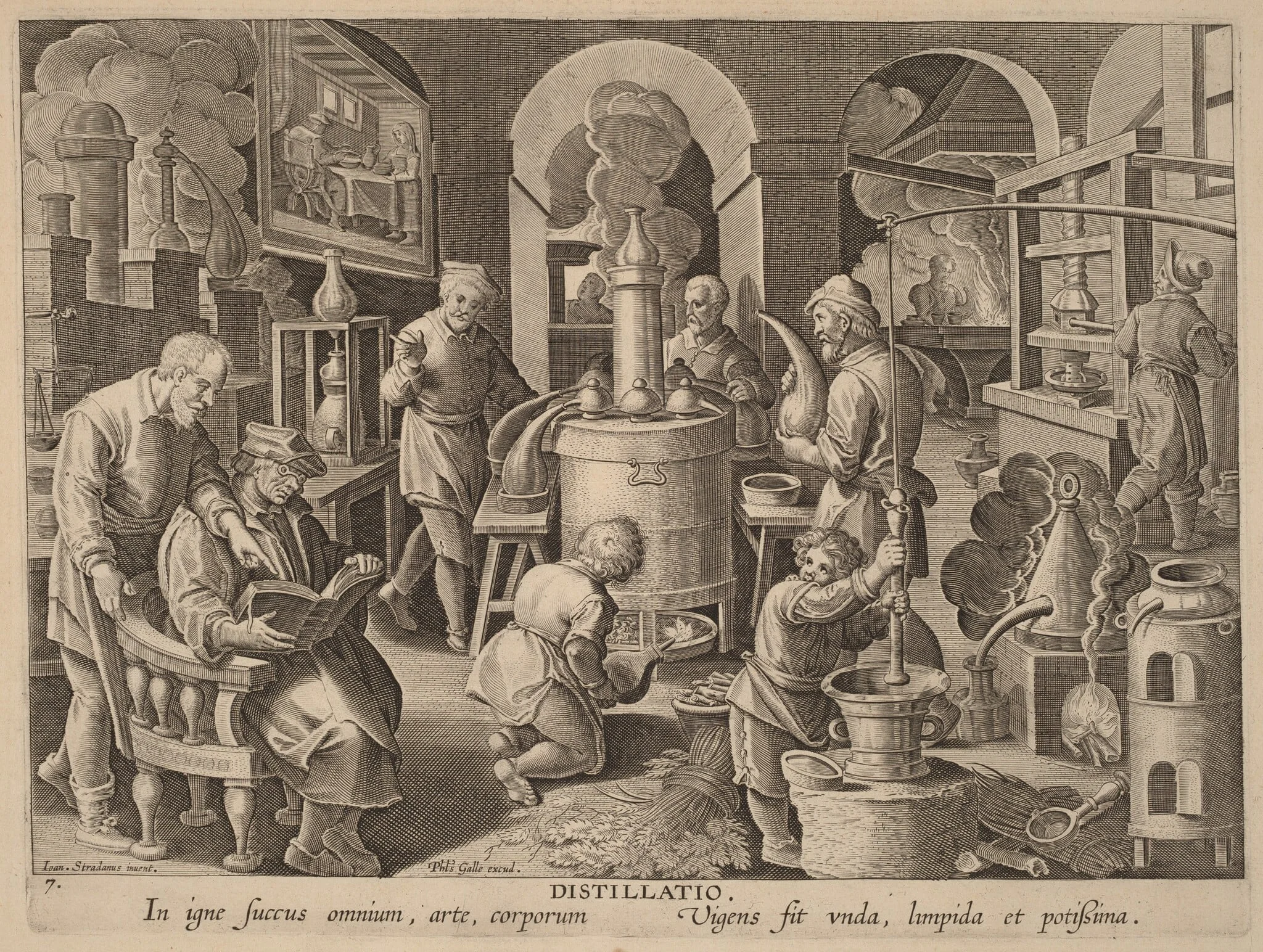Distillatio (Distillation), by Philip Galle, ink, 1592