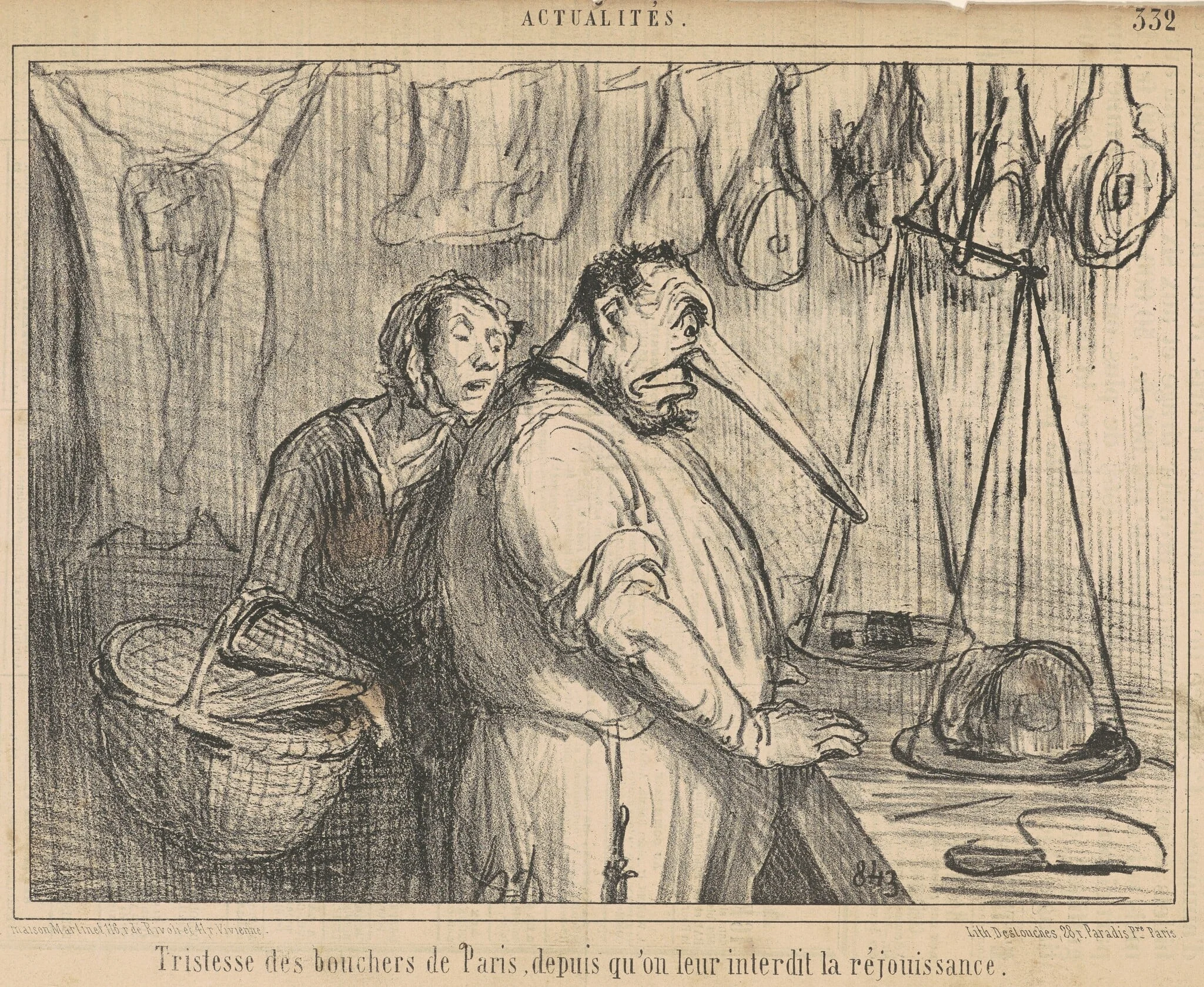 Tristesse des bouchers de Paris ..., by Honoré Daumier, ink, 1855
