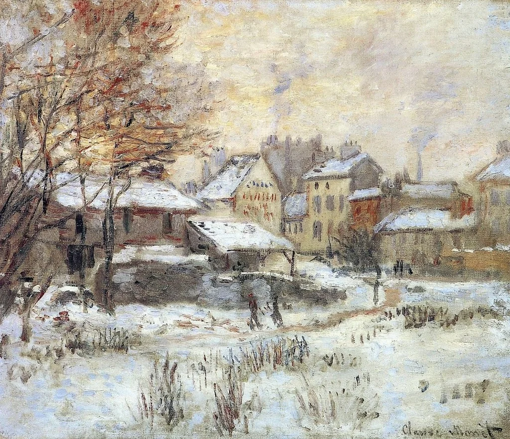 Effet de neige, soleil couchant, by Claude Monet, oil, 1875