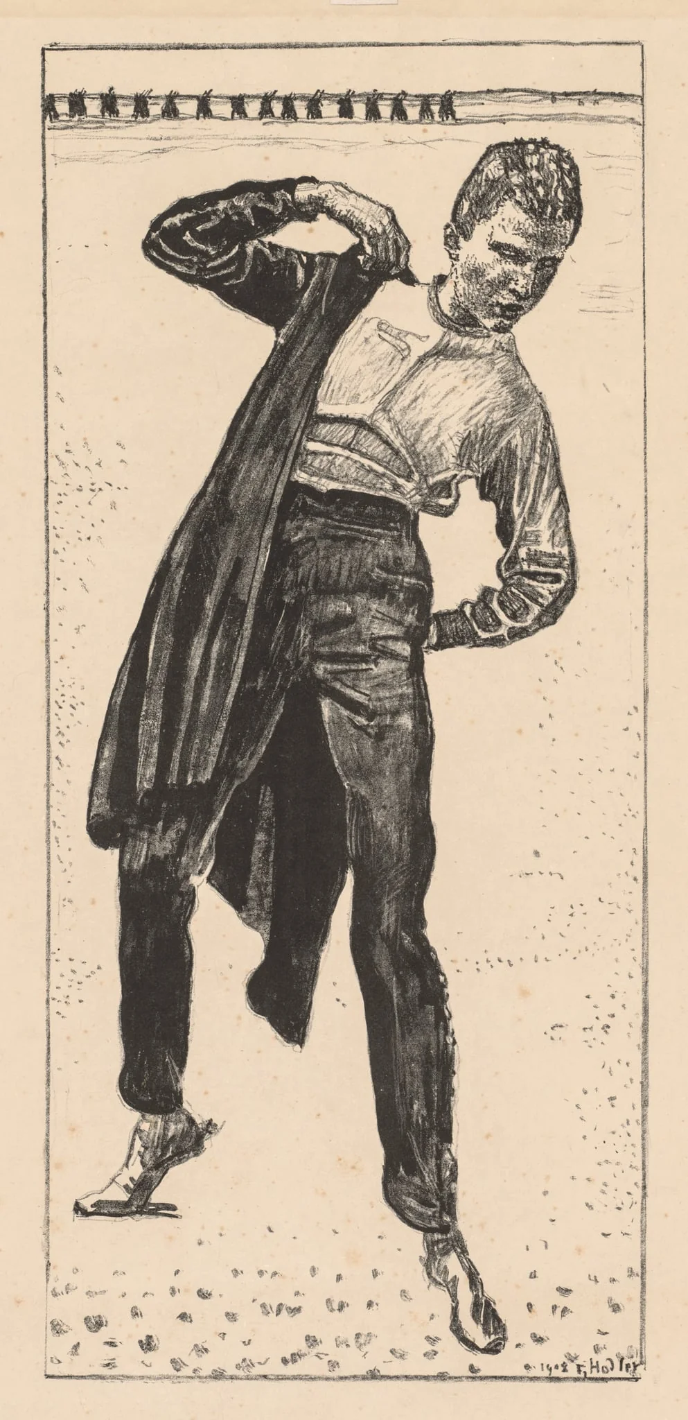Student Putting on His Coat, by Ferdinand Hodler, 1908