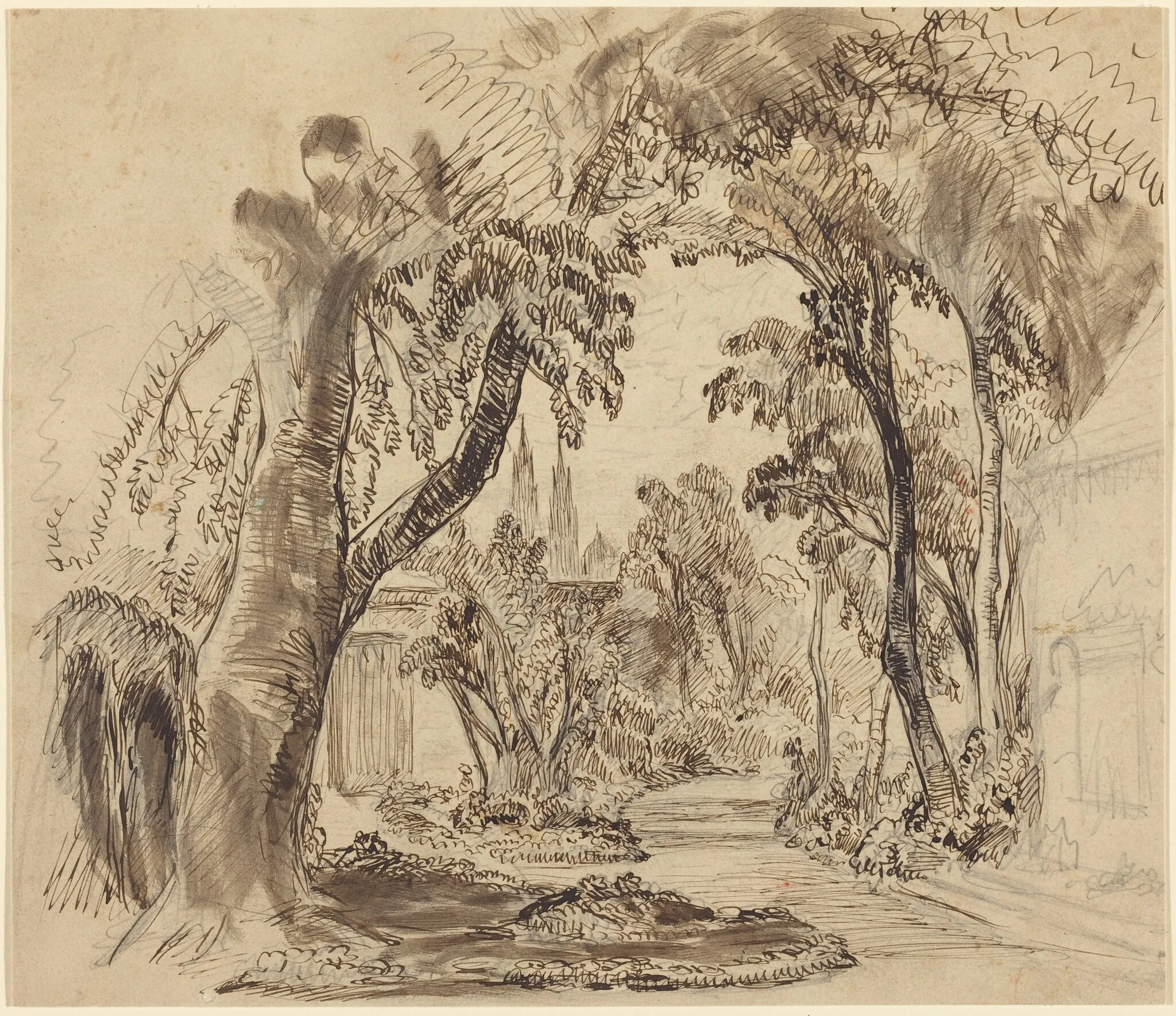 A Tree-lined Garden Path (Preliminary Sketch for "Sleeping Beauty and the Beast"?)
