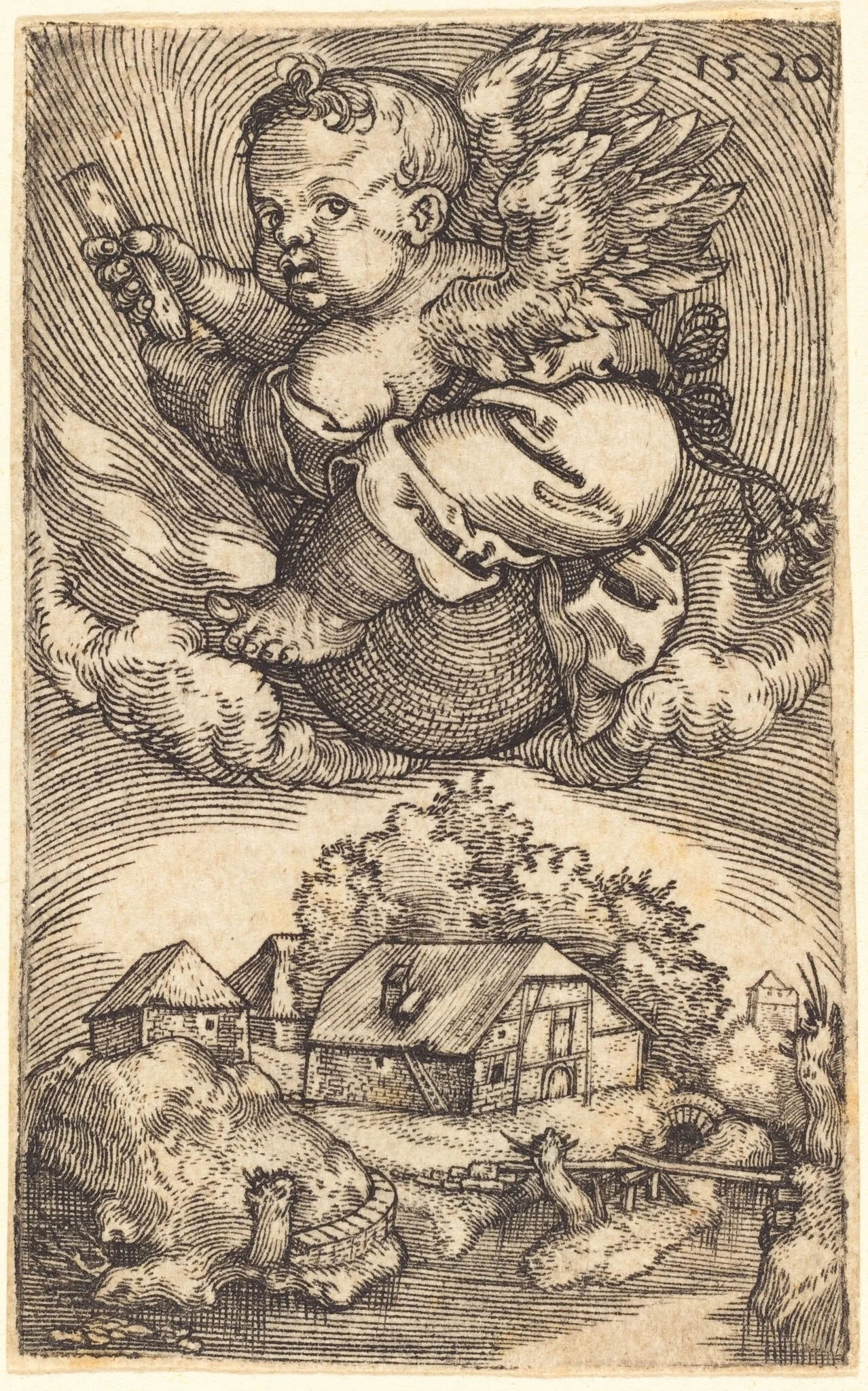Genius on a Globe Floating in the Air, by Barthel Beham, ink, 1520