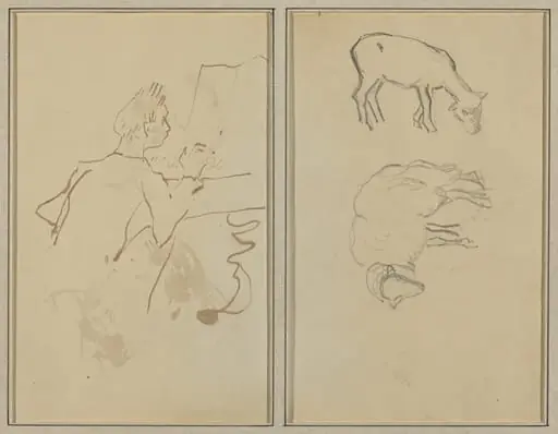 Man Playing Piano; Two Sheep [verso]