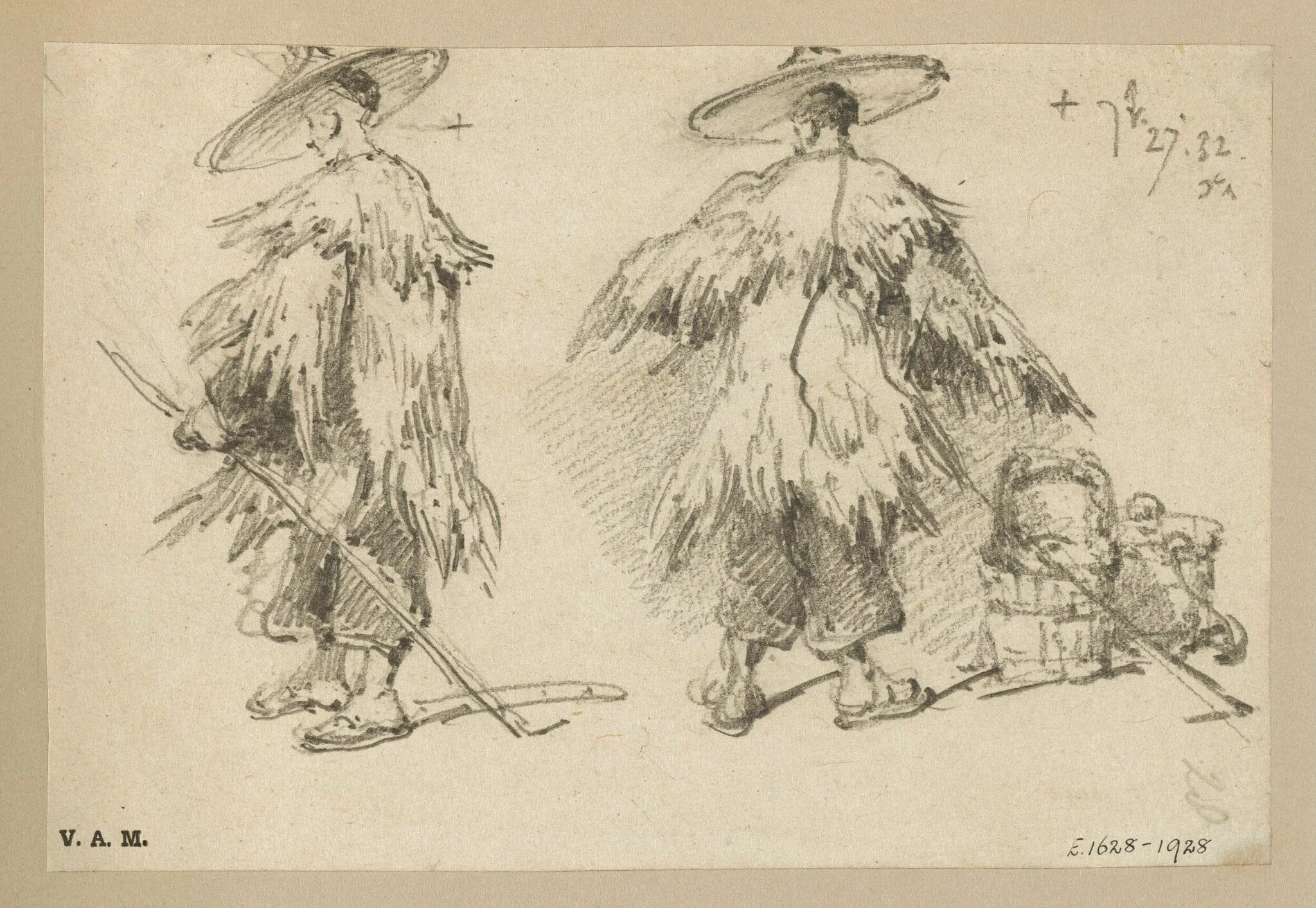 Two Chinese men in wet-weather dress, by George Chinnery, 14