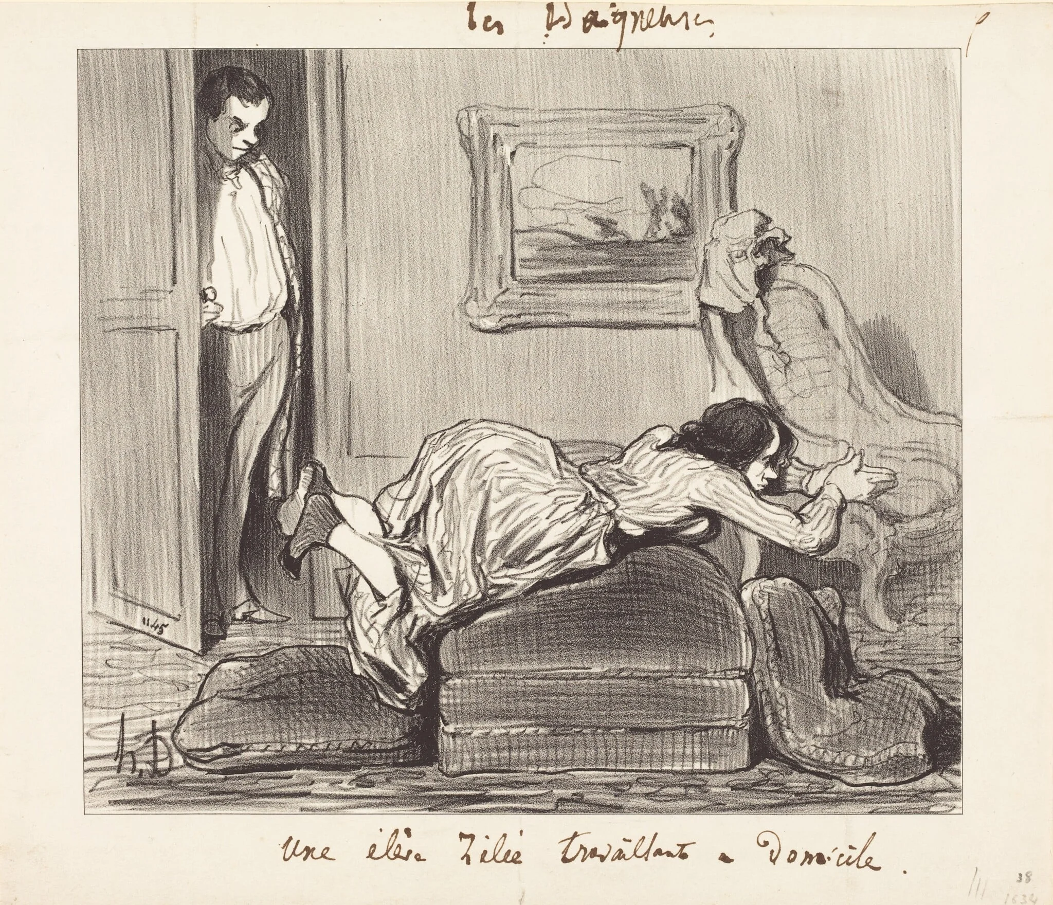 Une élè...zélée travaillant a domicile, by Honoré Daumier, ink, 1847
