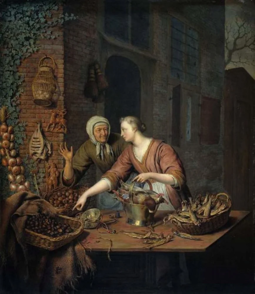 The market stall, by Willem van Mieris, oil, 1730