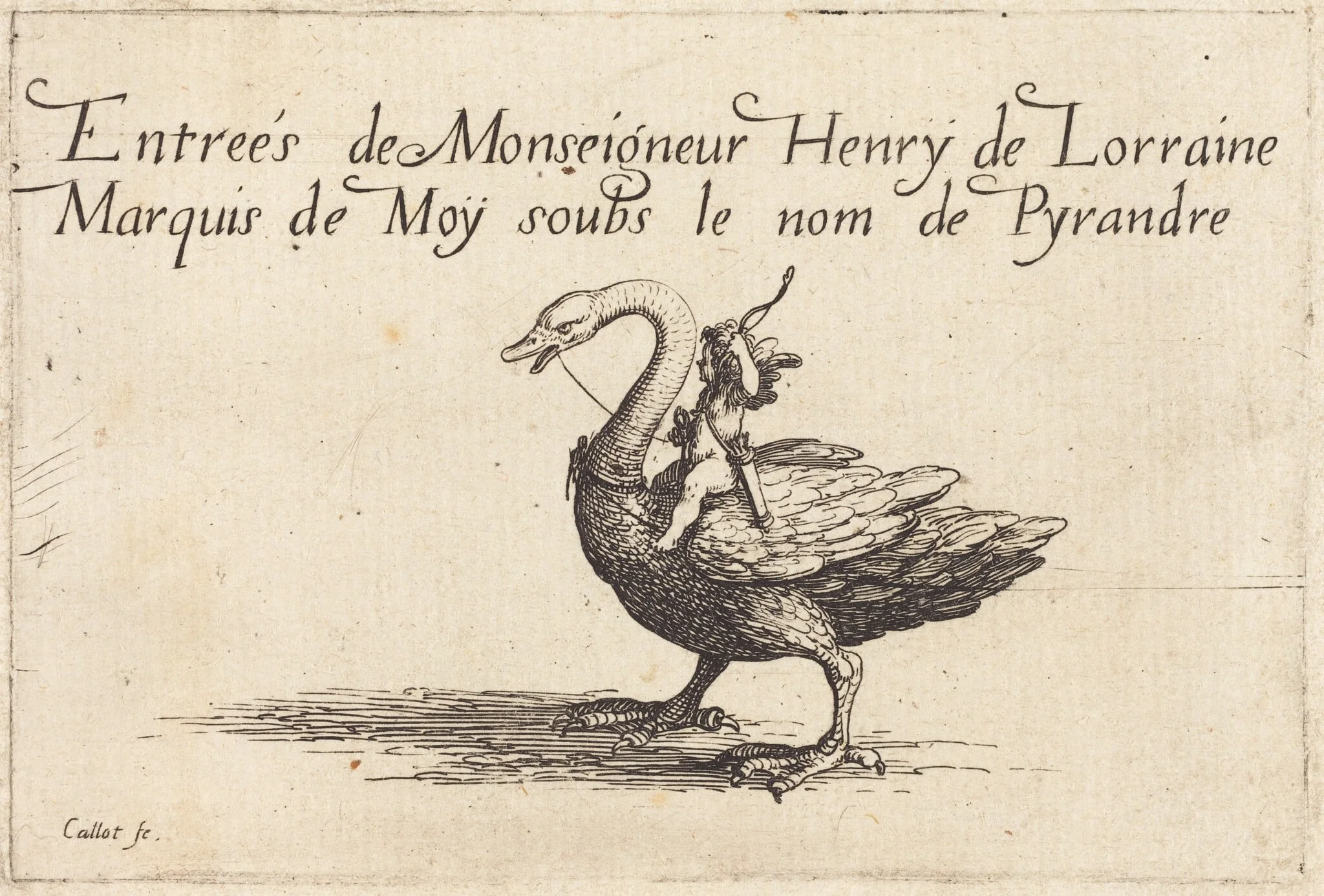 Entry of Monseigneur Henry de Lorraine, Marquis de Moy, under the Name of Pirandre, by Jacques Callot, ink, 1627