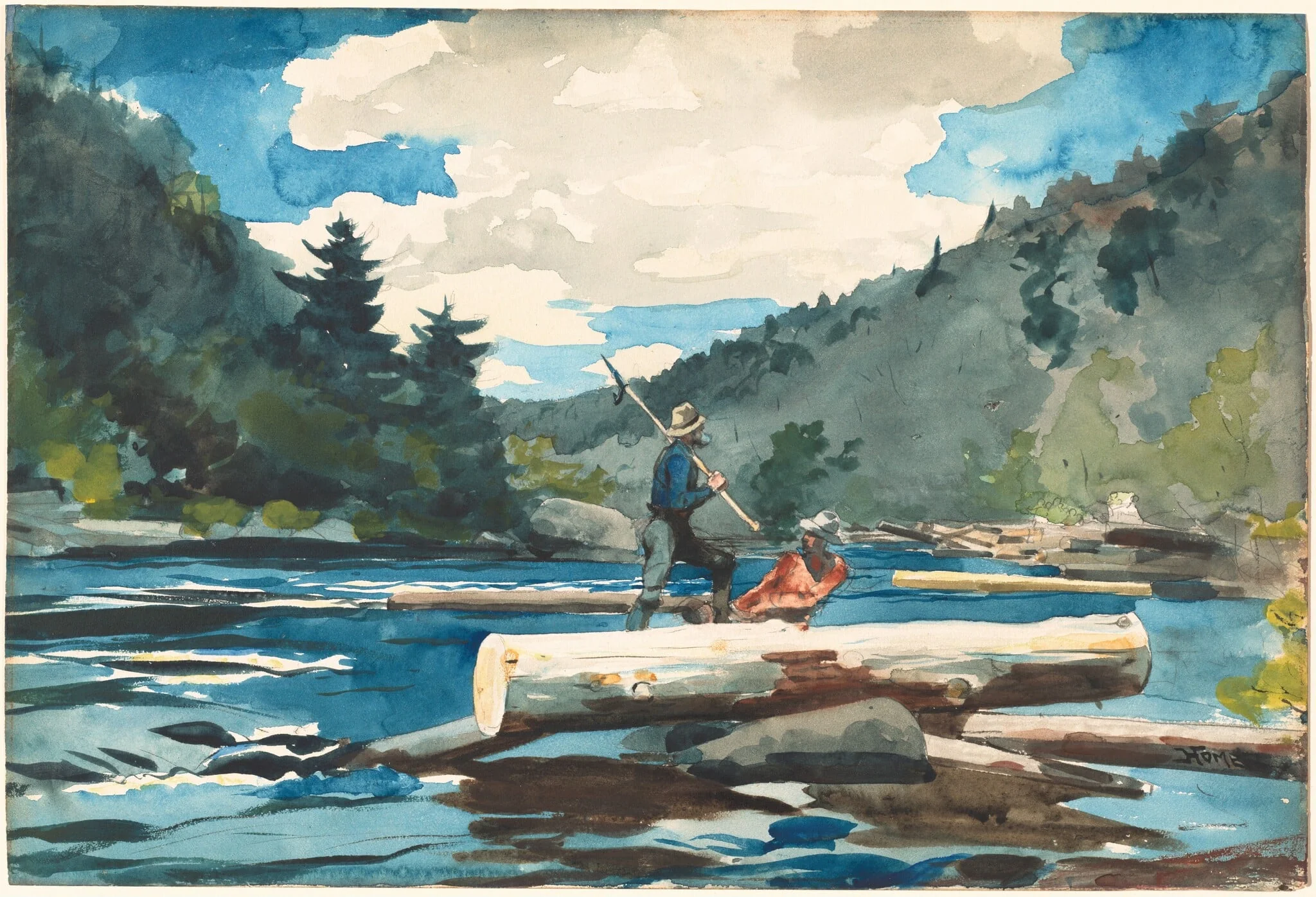 Hudson River, Logging, by Winslow Homer, graphite, 1892
