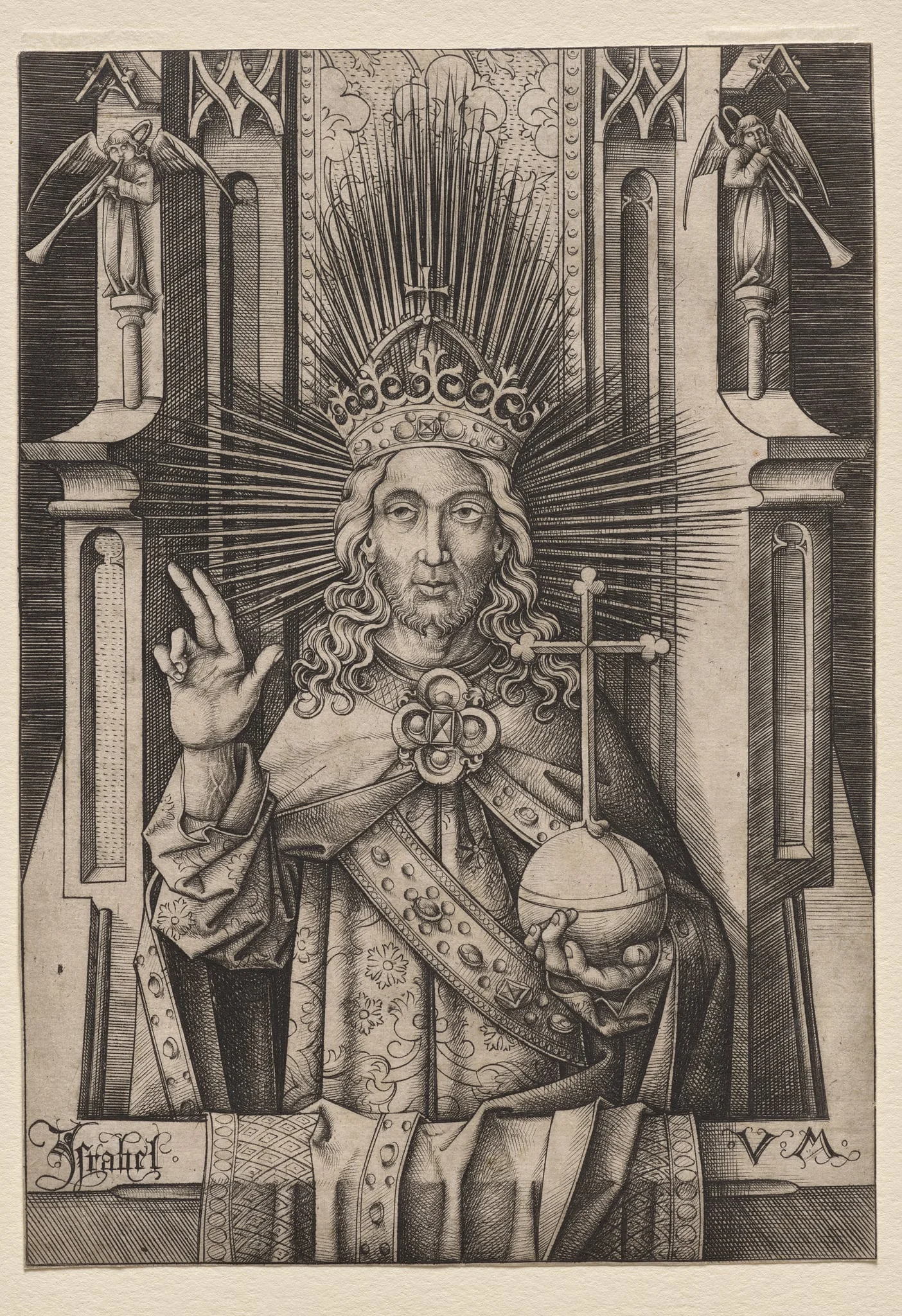 Christ the Redeemer (Salvator Mundi), by Israhel van Meckenem, 1495