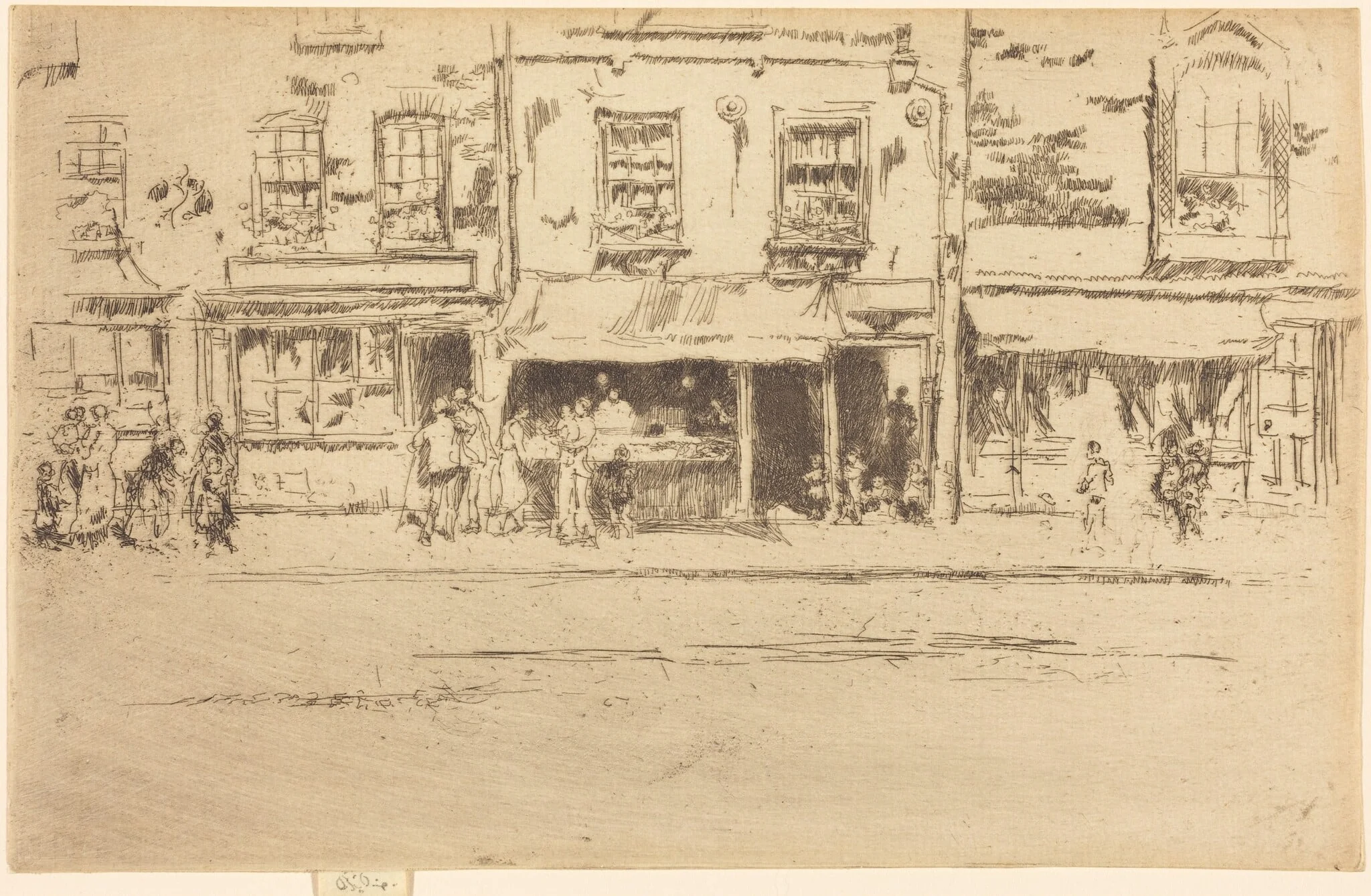 The Fish Shop, Busy Chelsea, by James McNeill Whistler, ink, 1886