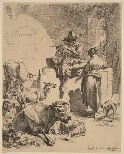 The Shepherd Seated on a Fountain and the Spinner