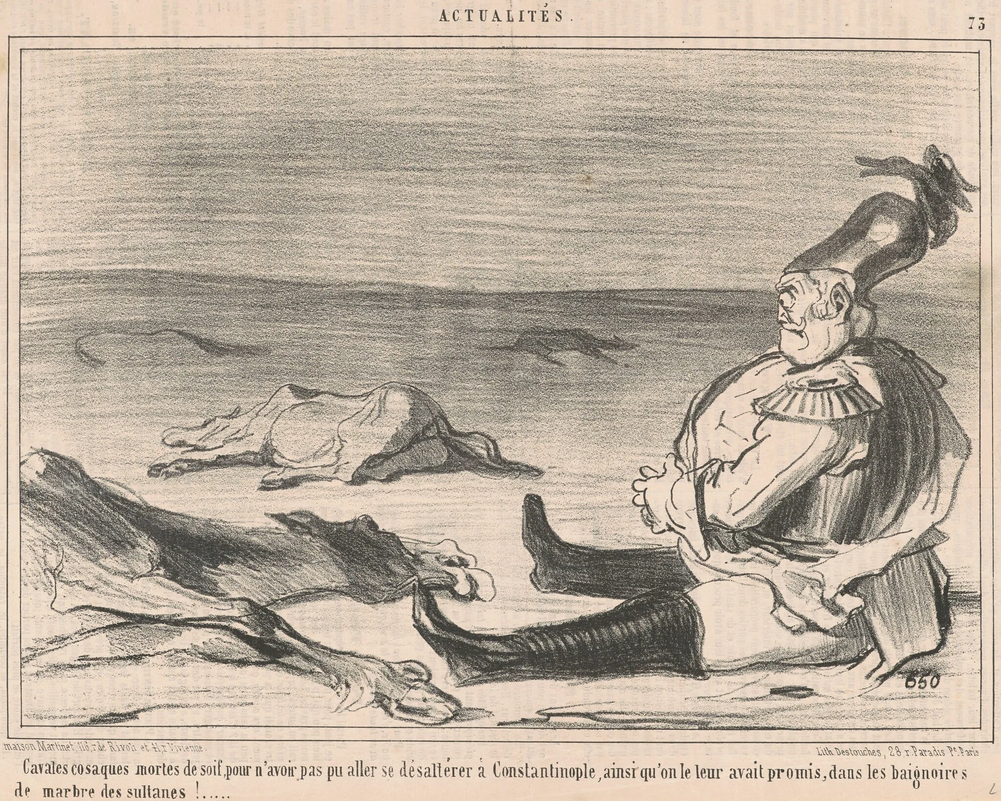 Cavales cosaques mortes de soif ..., by Honoré Daumier, ink, 1854