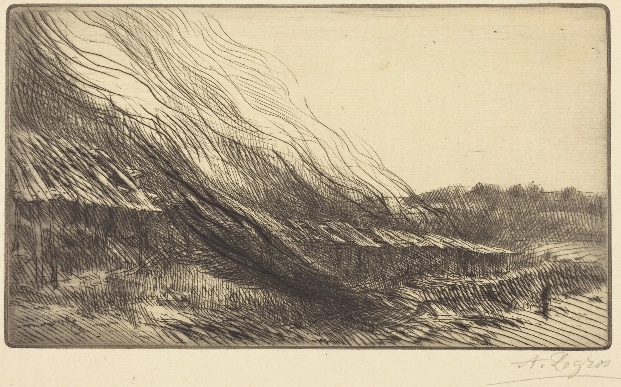 Rope-yards (Les corderies), by Alphonse Legros, ink, 1874