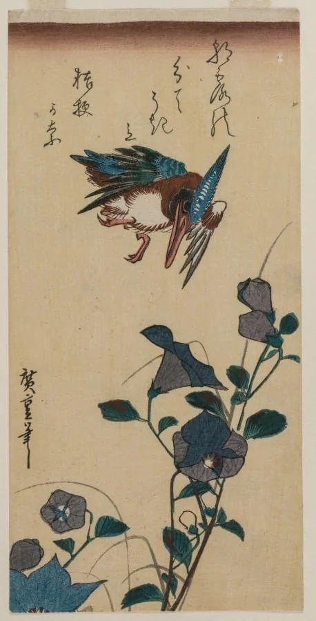 Kingfisher and Chinese Bellflowers, by Utagawa Hiroshige, 1834