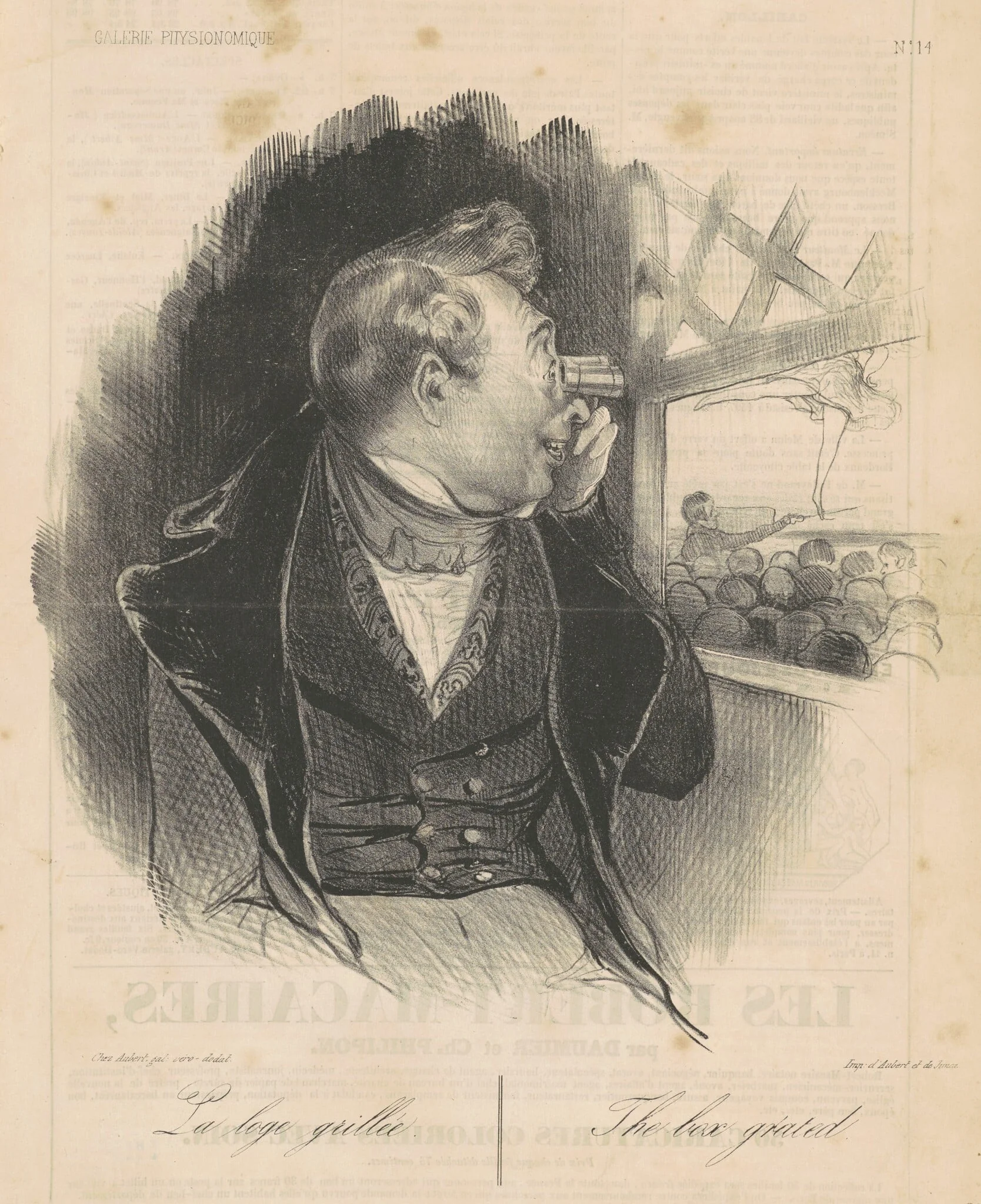 La loge grillée, by Honoré Daumier, ink, 1837