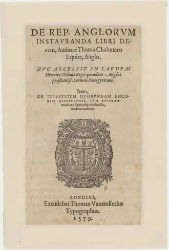 Title Page to De Republicae Anglorum by Thomas Chaloner