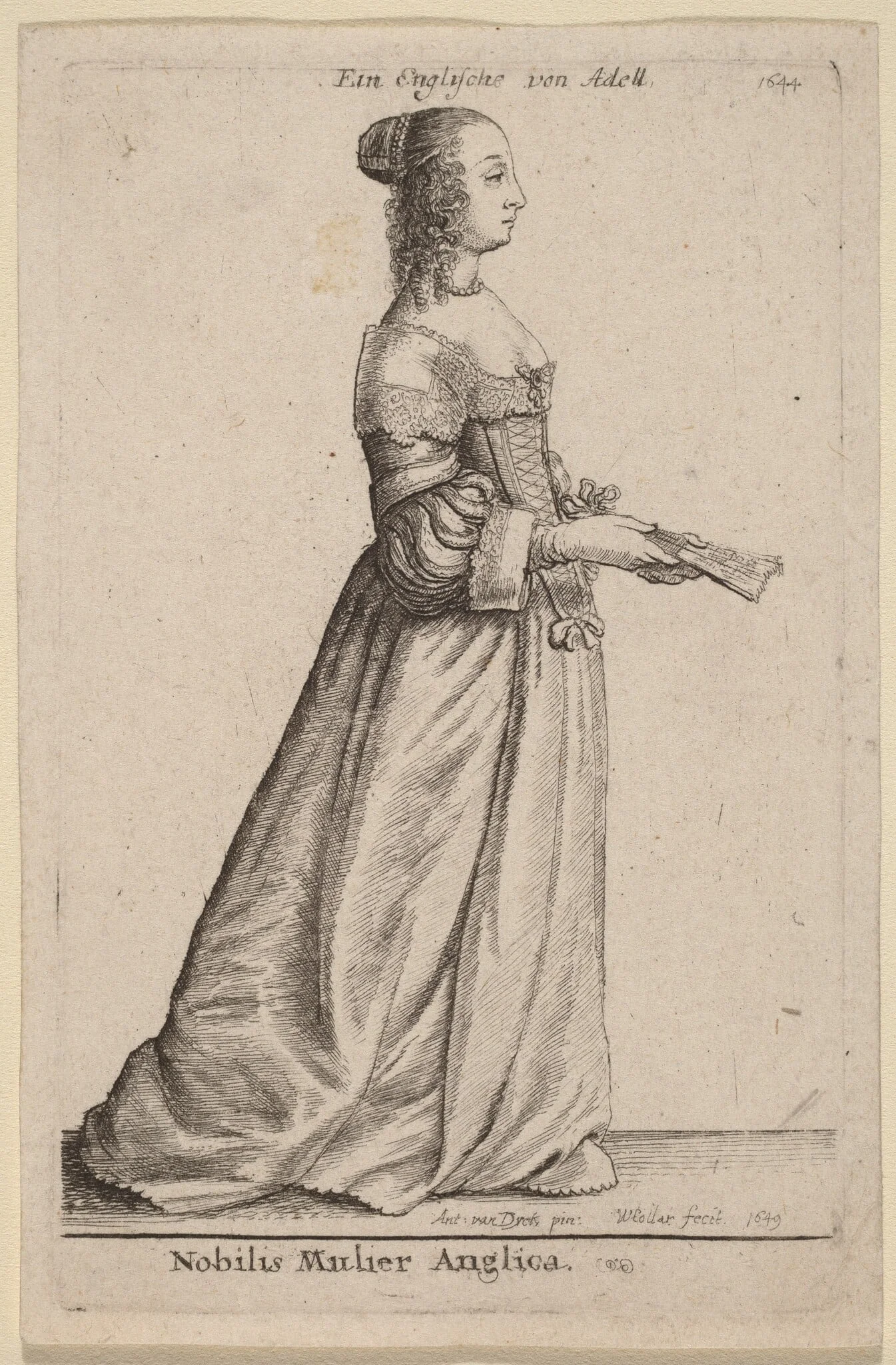 Nobilis Mulier Anglica, by Wenceslaus Hollar, ink, 1649
