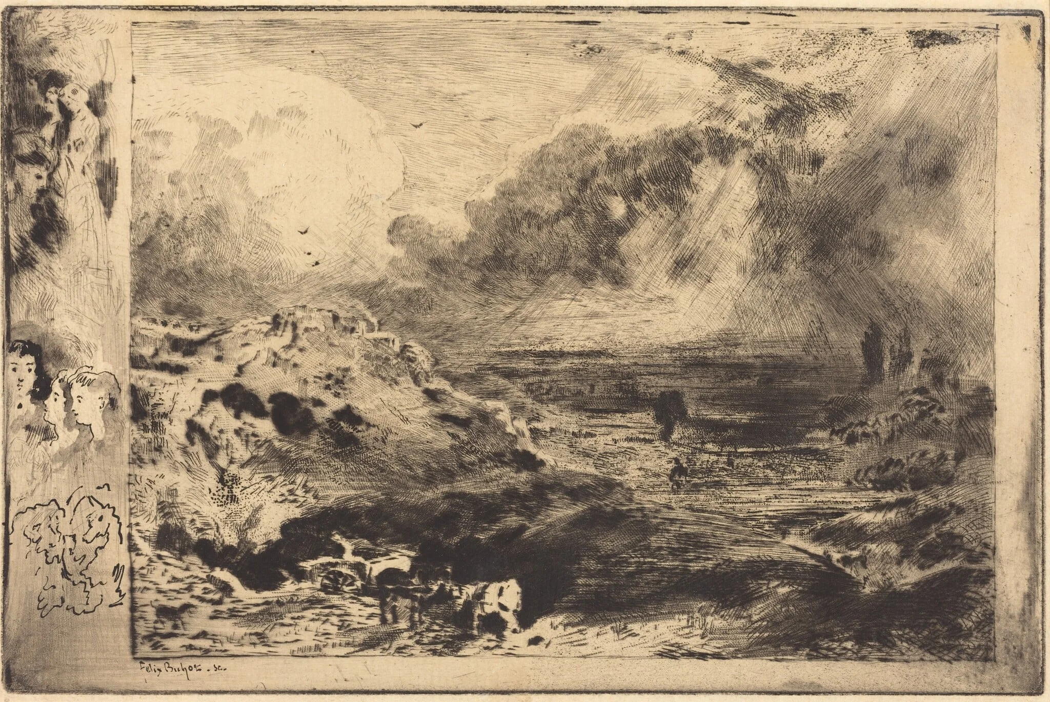 L'Orage (The Storm), by Félix-Hilaire Buhot, ink, 1879