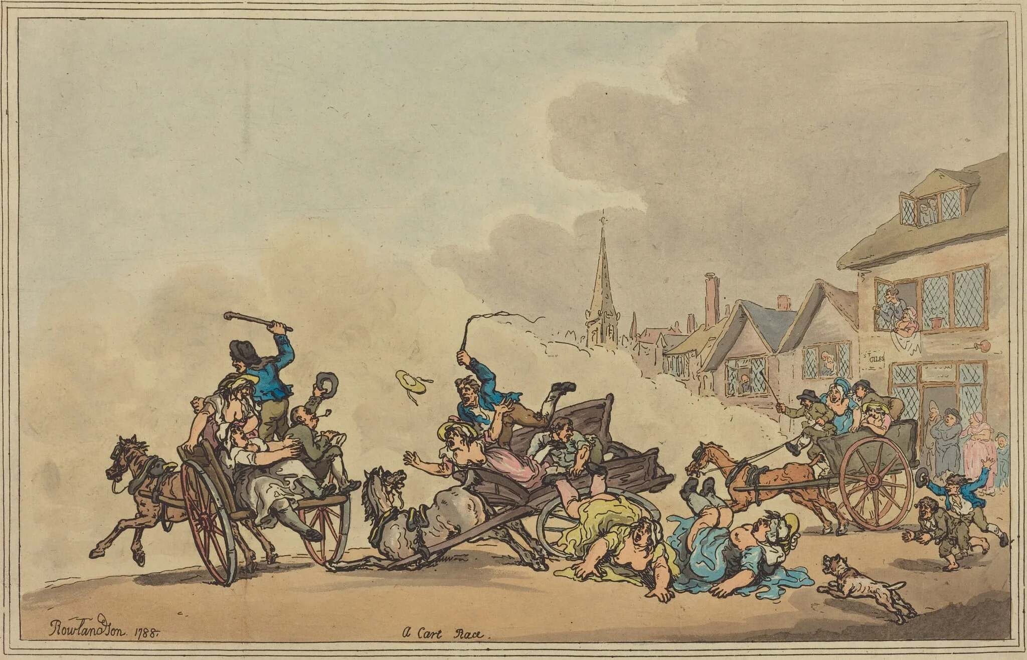 A Cart Race, by Thomas Rowlandson, ink, 1788