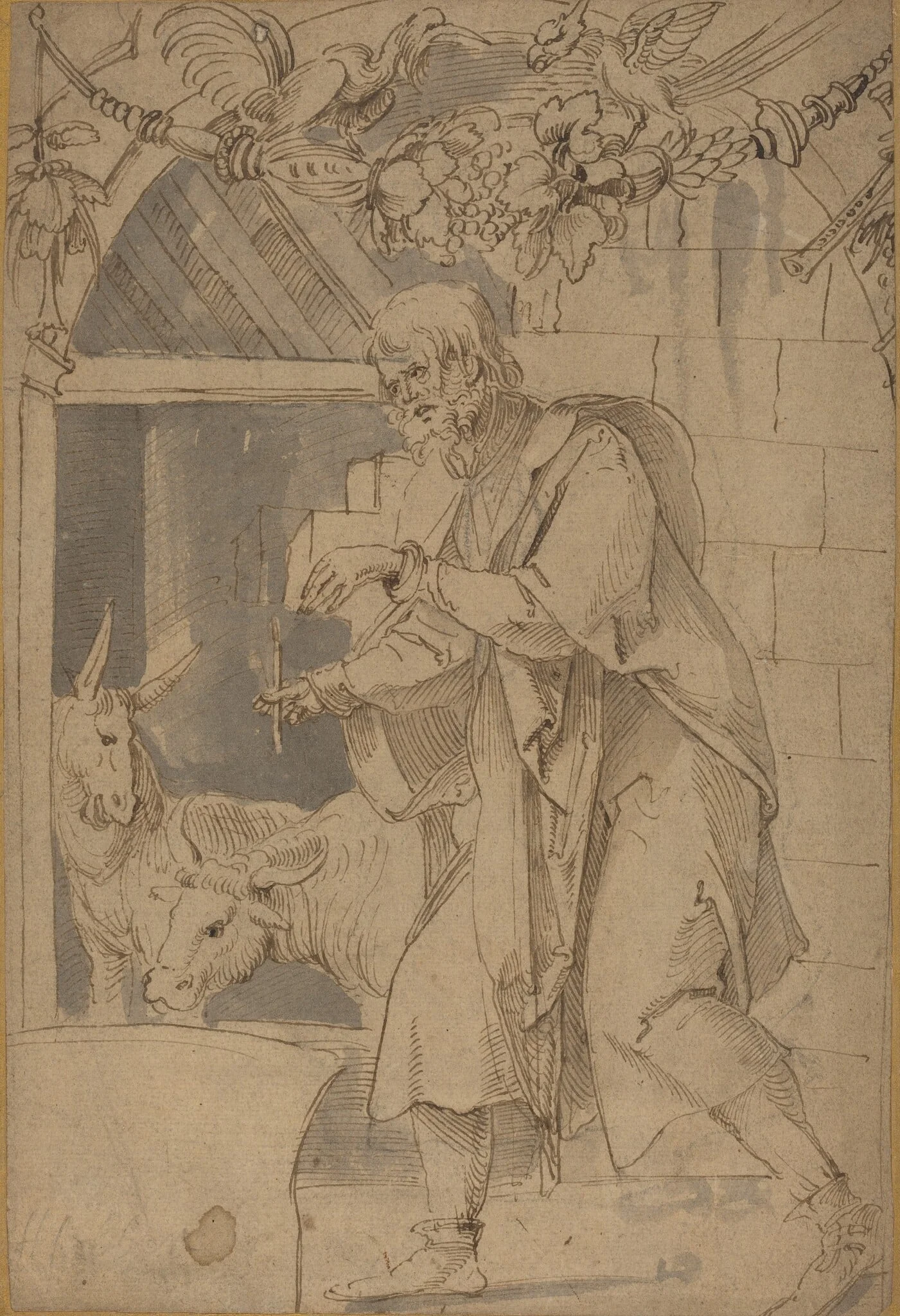 Study for One of Two Stained Glass Paintings Representing the Nativity, by Hans Süss von Kulmbach, ink, 1510