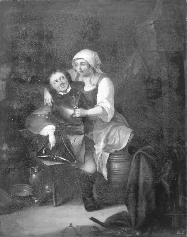 Interior with an officer and a young lady