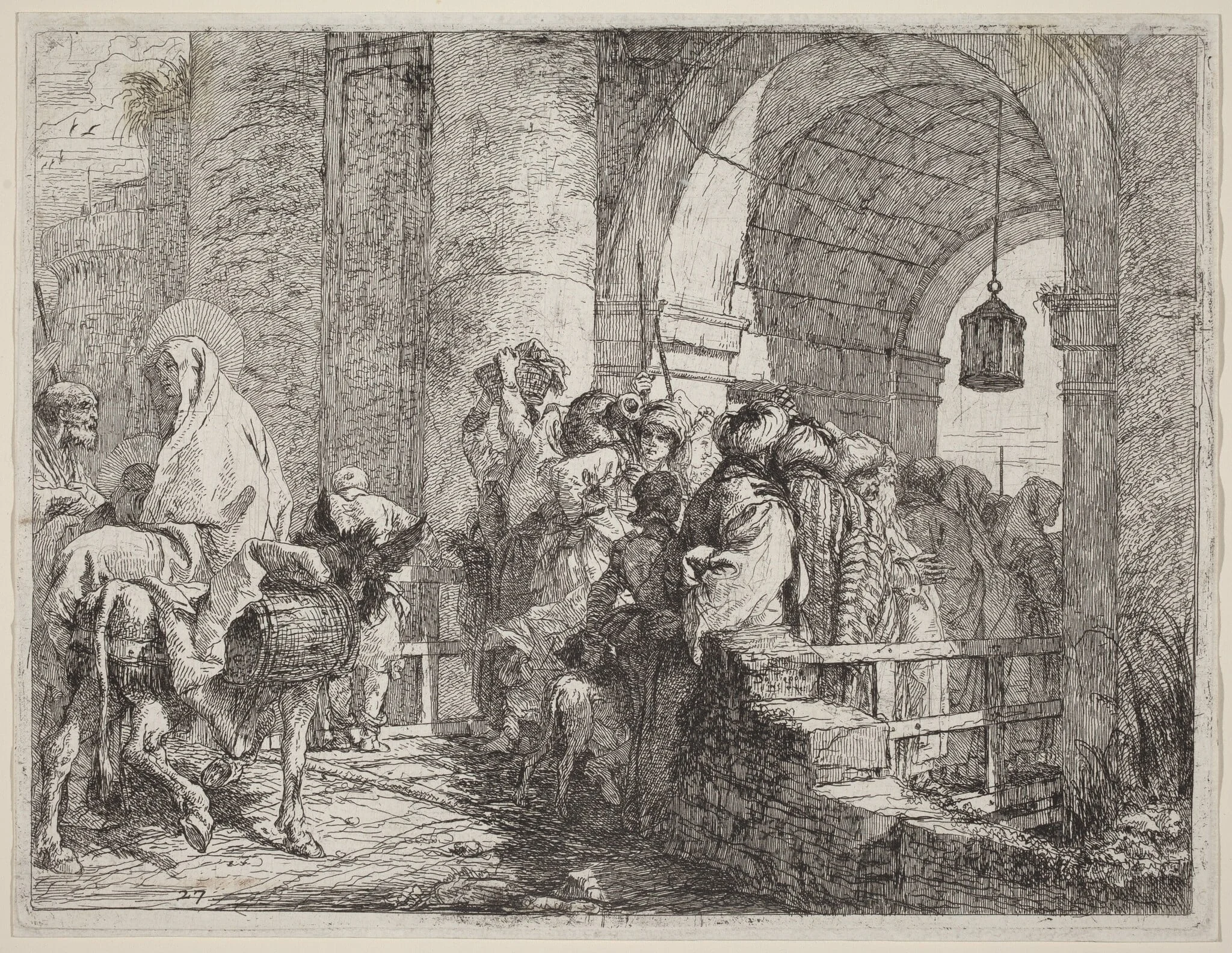 The Holy Family Arriving at a City Gate, by Giovanni Domenico Tiepolo, ink, 1753