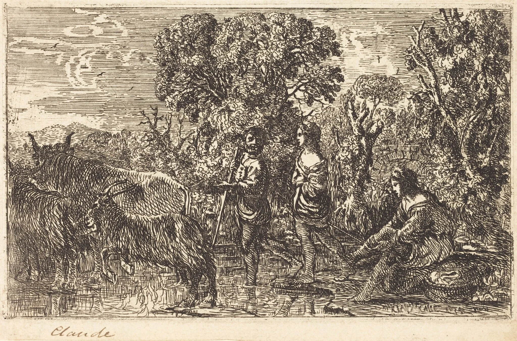 The Ford (Le passage du gué), by Claude Lorrain, ink, 1634