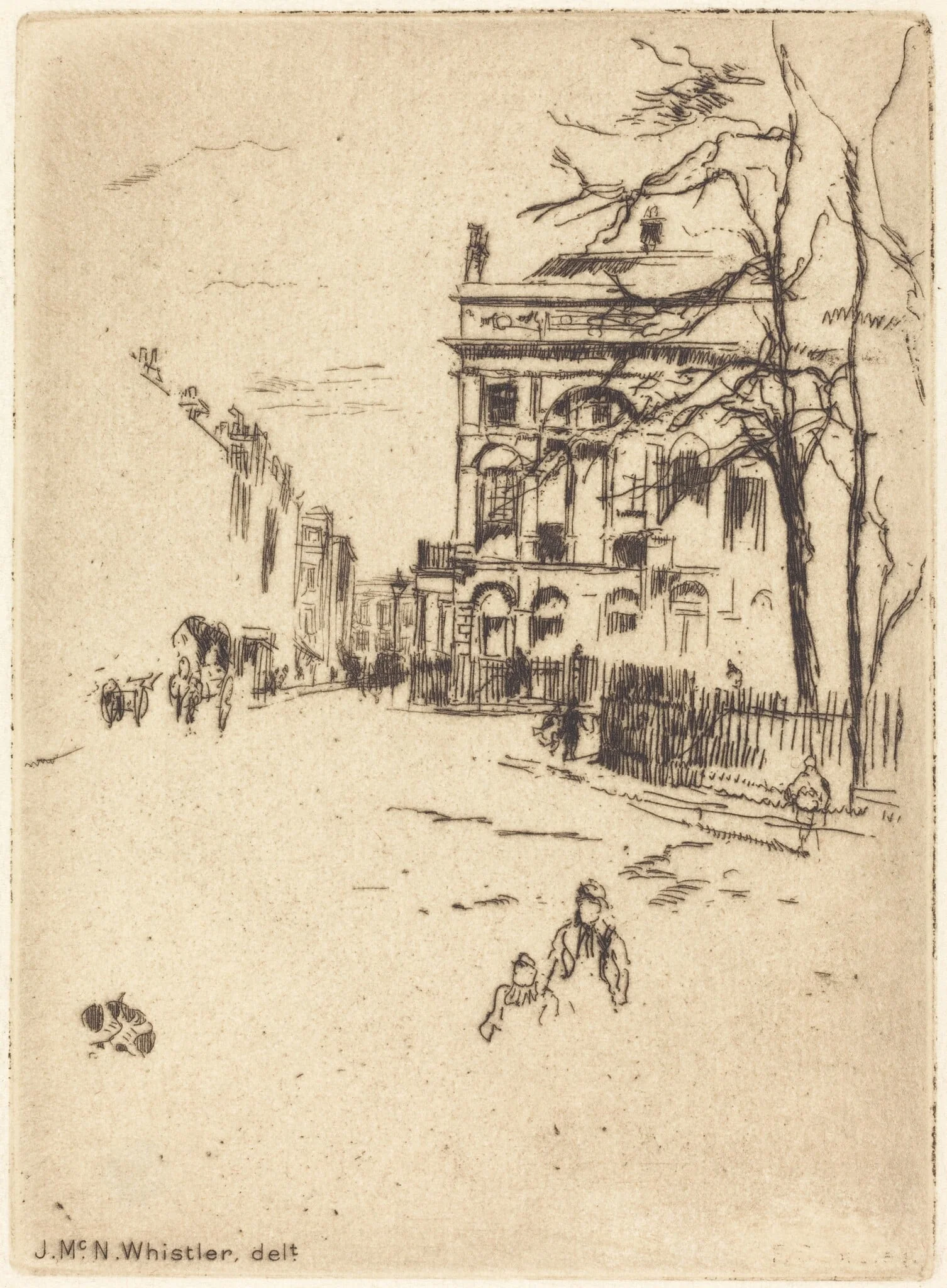 Fitzroy Square, by James McNeill Whistler, ink, 1880