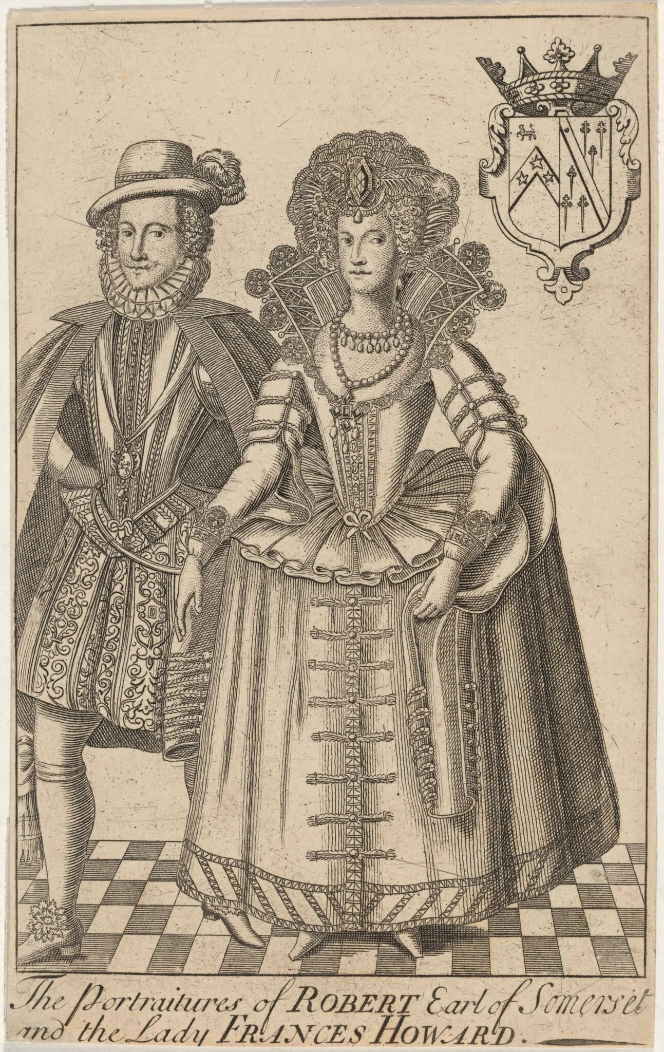 The Portraitures of Robert, Earl of Somerset and Lady Frances Howard, by Renold Elstrack, ink, 1618