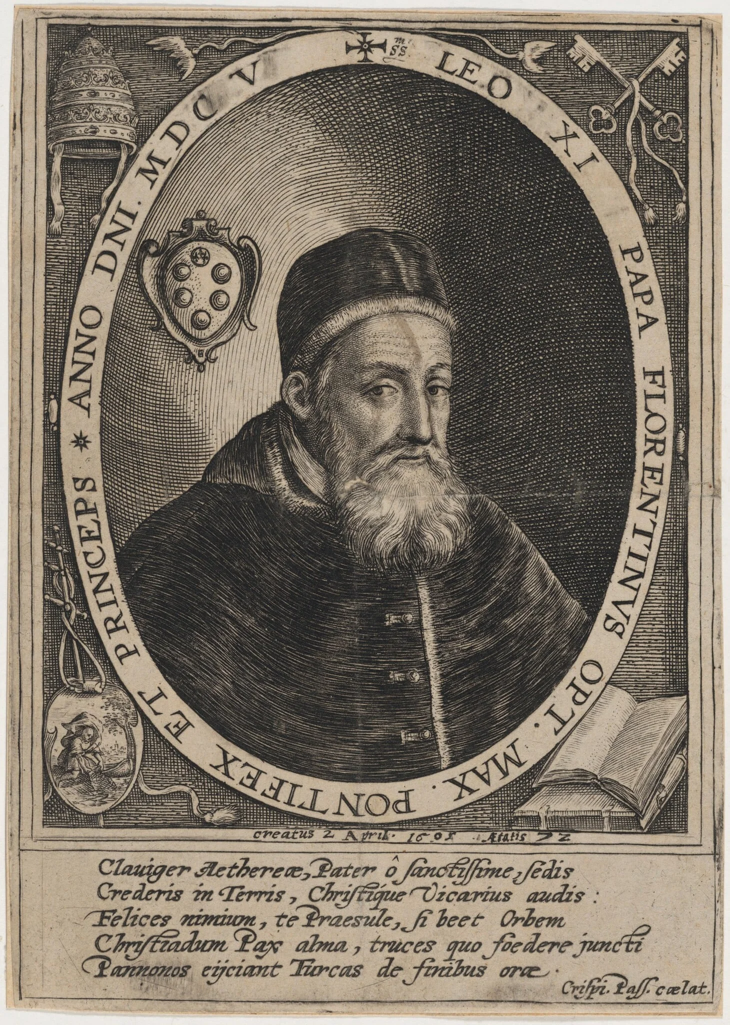 Pope Leo XI, by Crispijn van de Passe I, ink, 1605