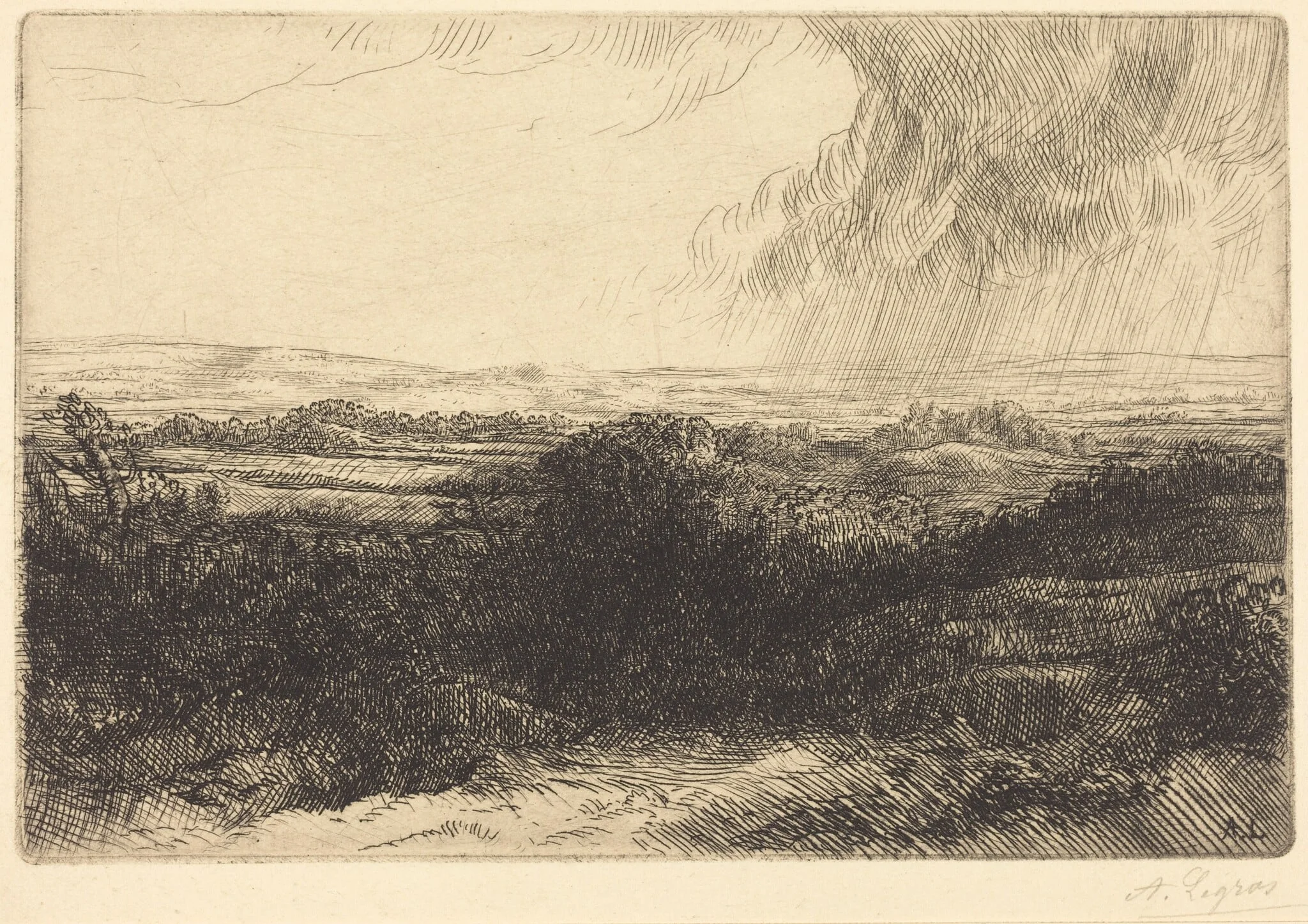 Prospect (Le point de vue), by Alphonse Legros, ink, 1874