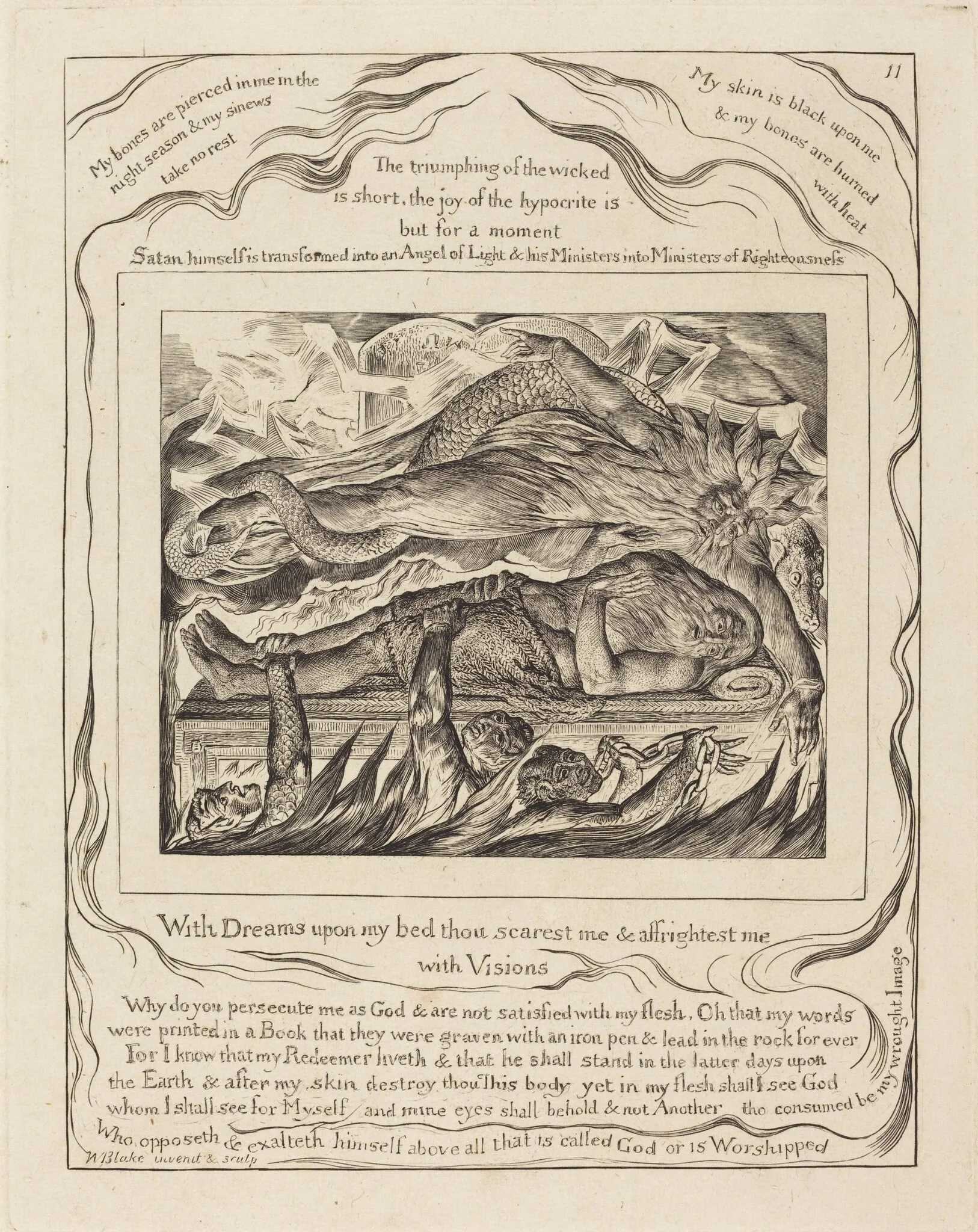 Job's Evil Dreams, by William Blake, ink, 1825