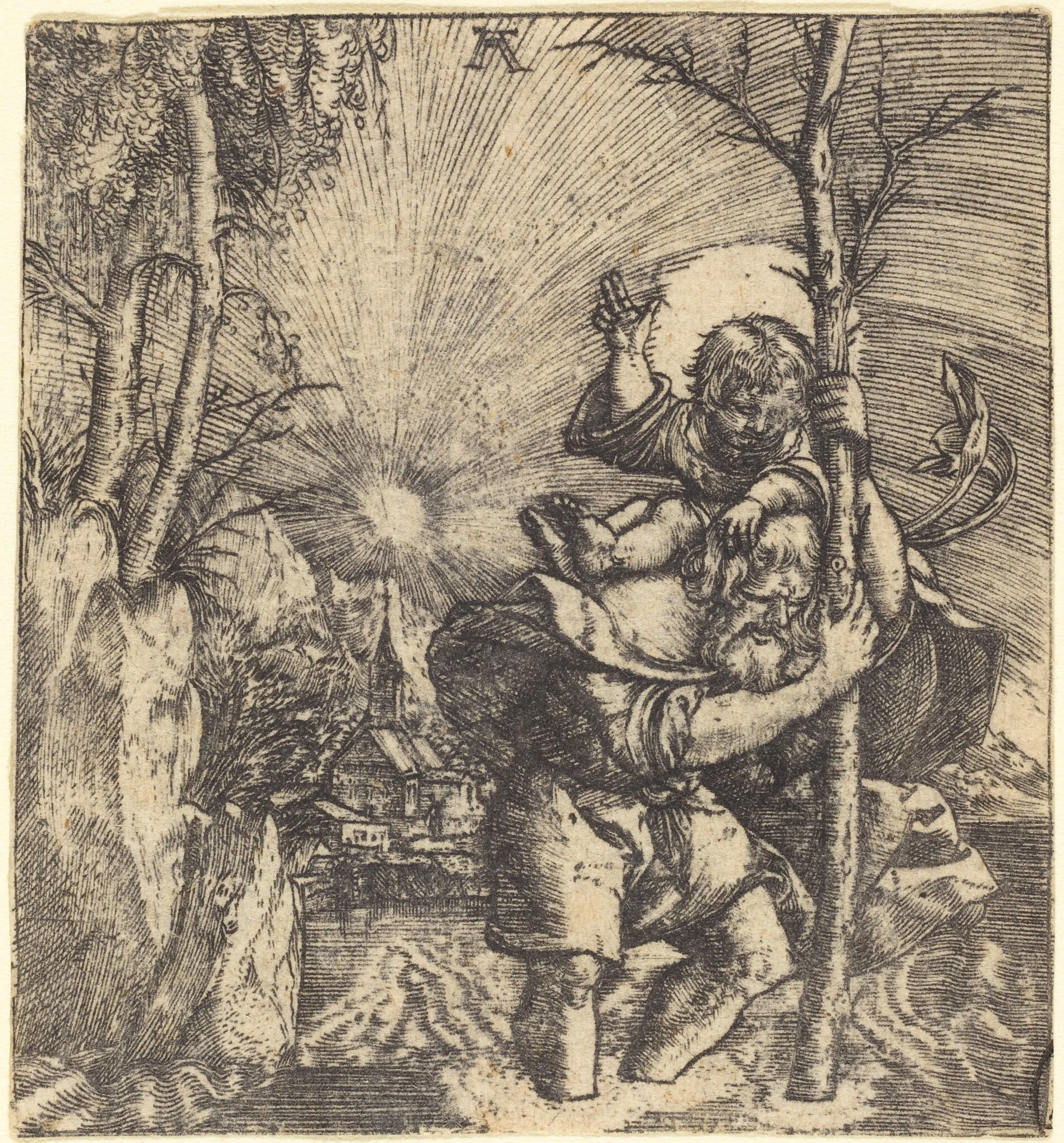 Saint Christopher, by Albrecht Altdorfer, ink, 1518