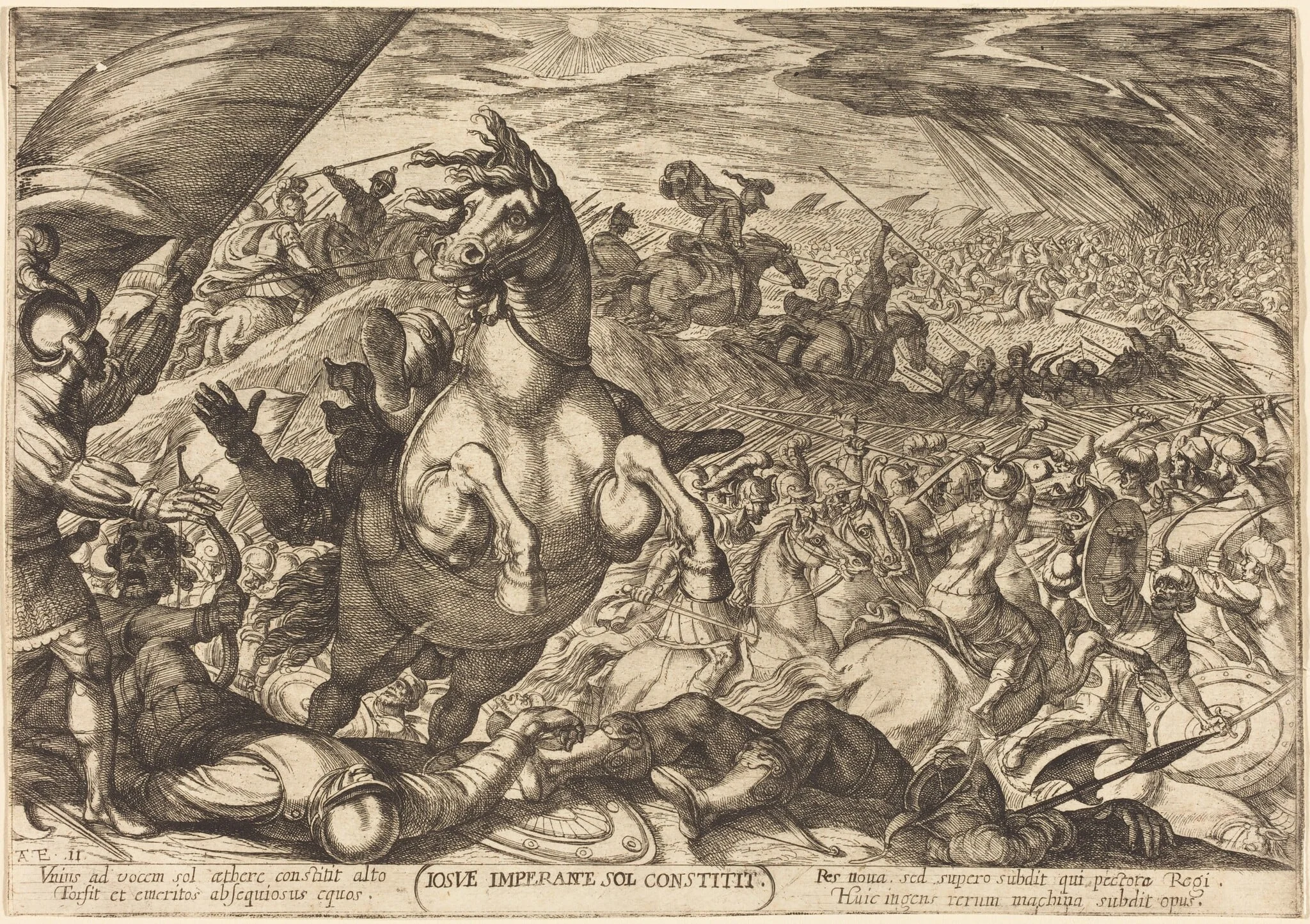 Joshua Ordering the Sun to Stop, by Antonio Tempesta, ink, 1613