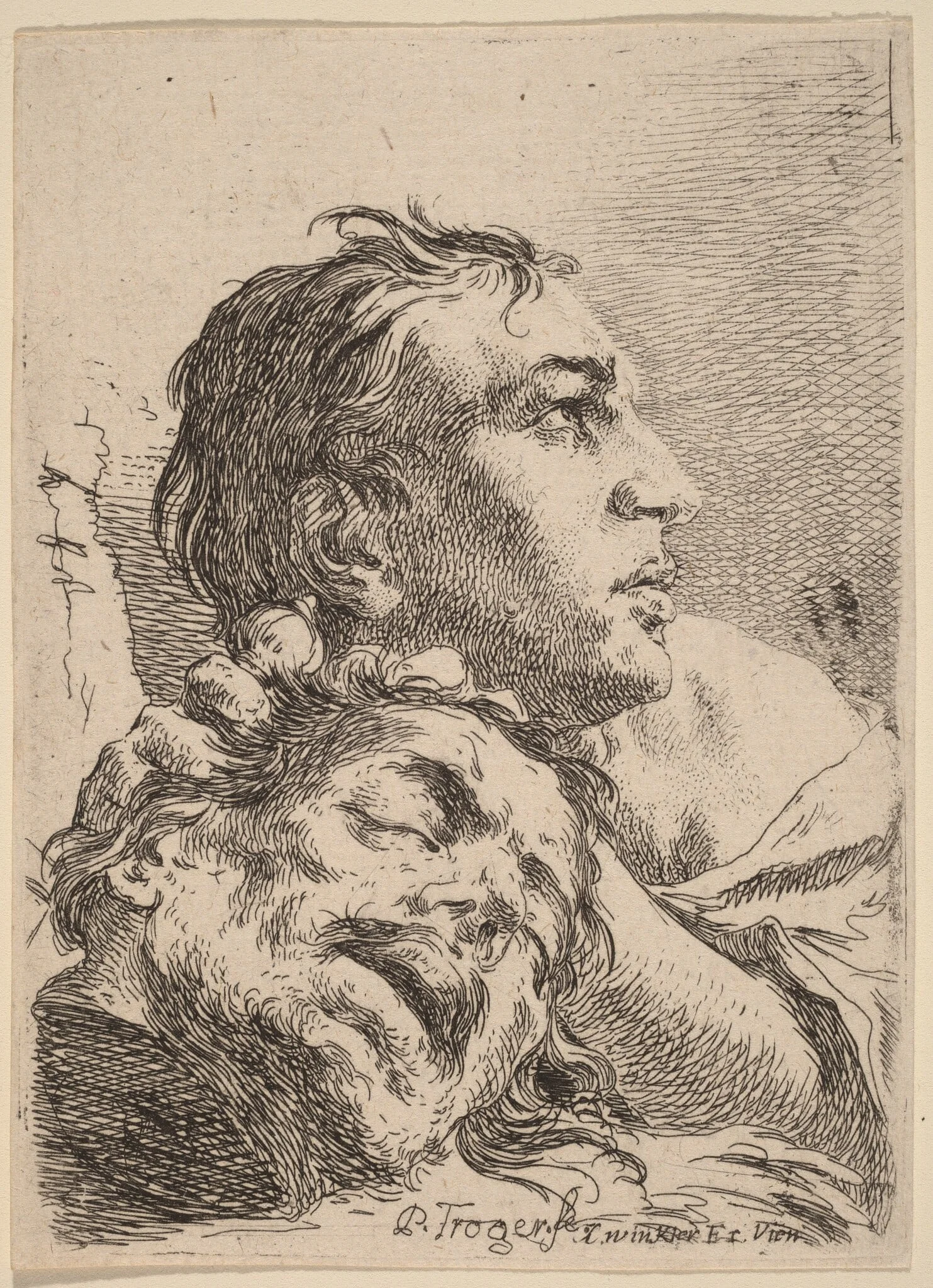 David with the Head of Goliath, by Paul Troger, ink, 1724