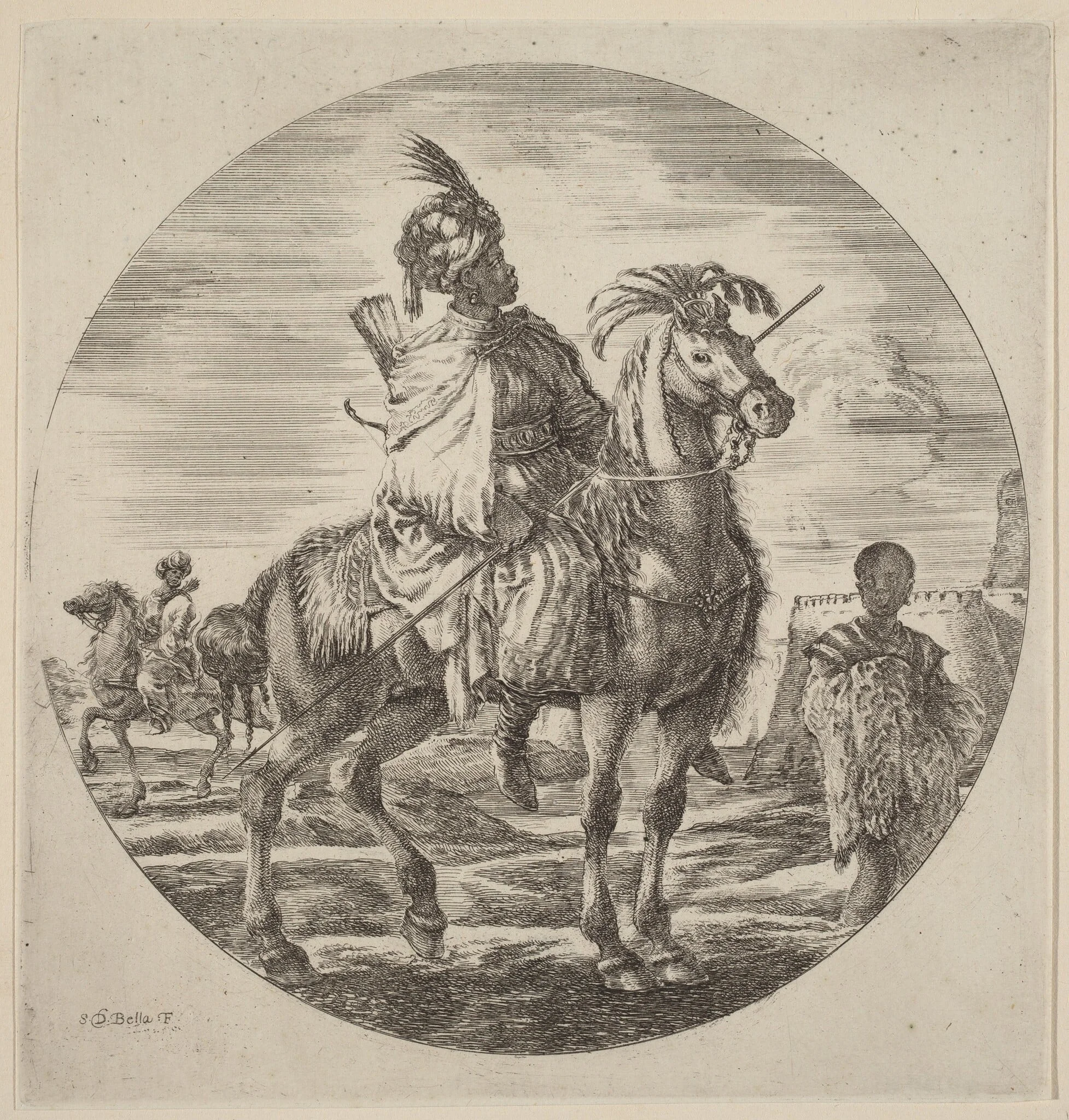 A Black Horseman, by Stefano Della Bella, ink, 1637