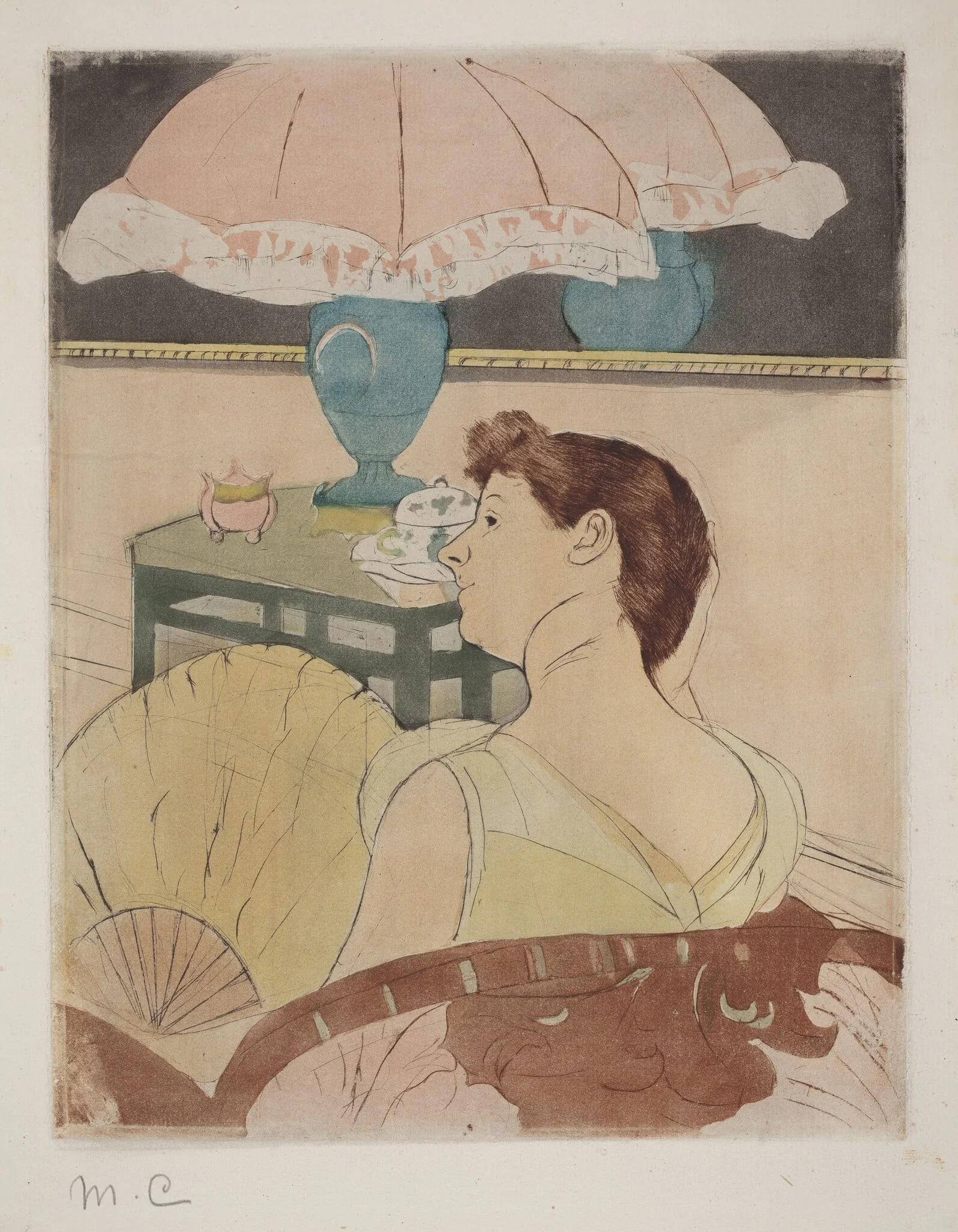 The Lamp, by Mary Cassatt, ink, 1890