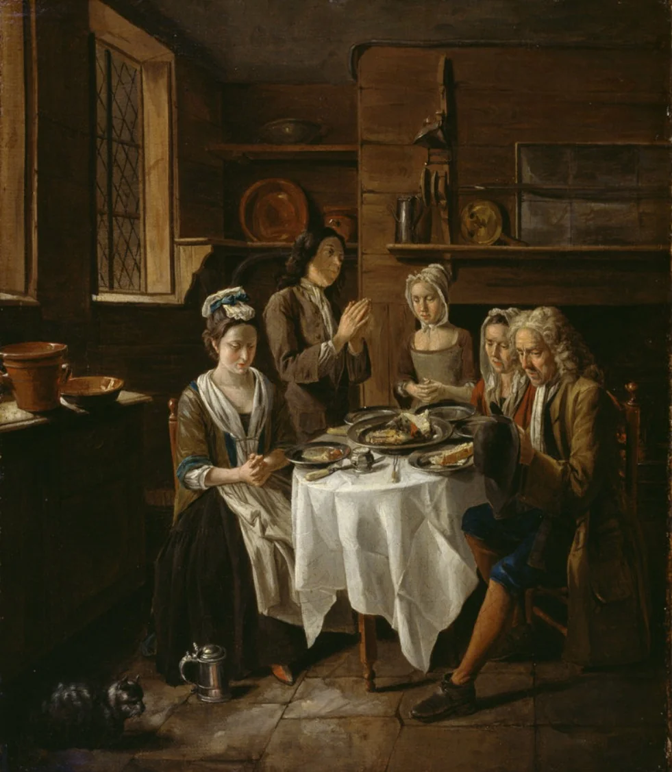 Saying Grace, by Joseph Van Aken, oil, 1720