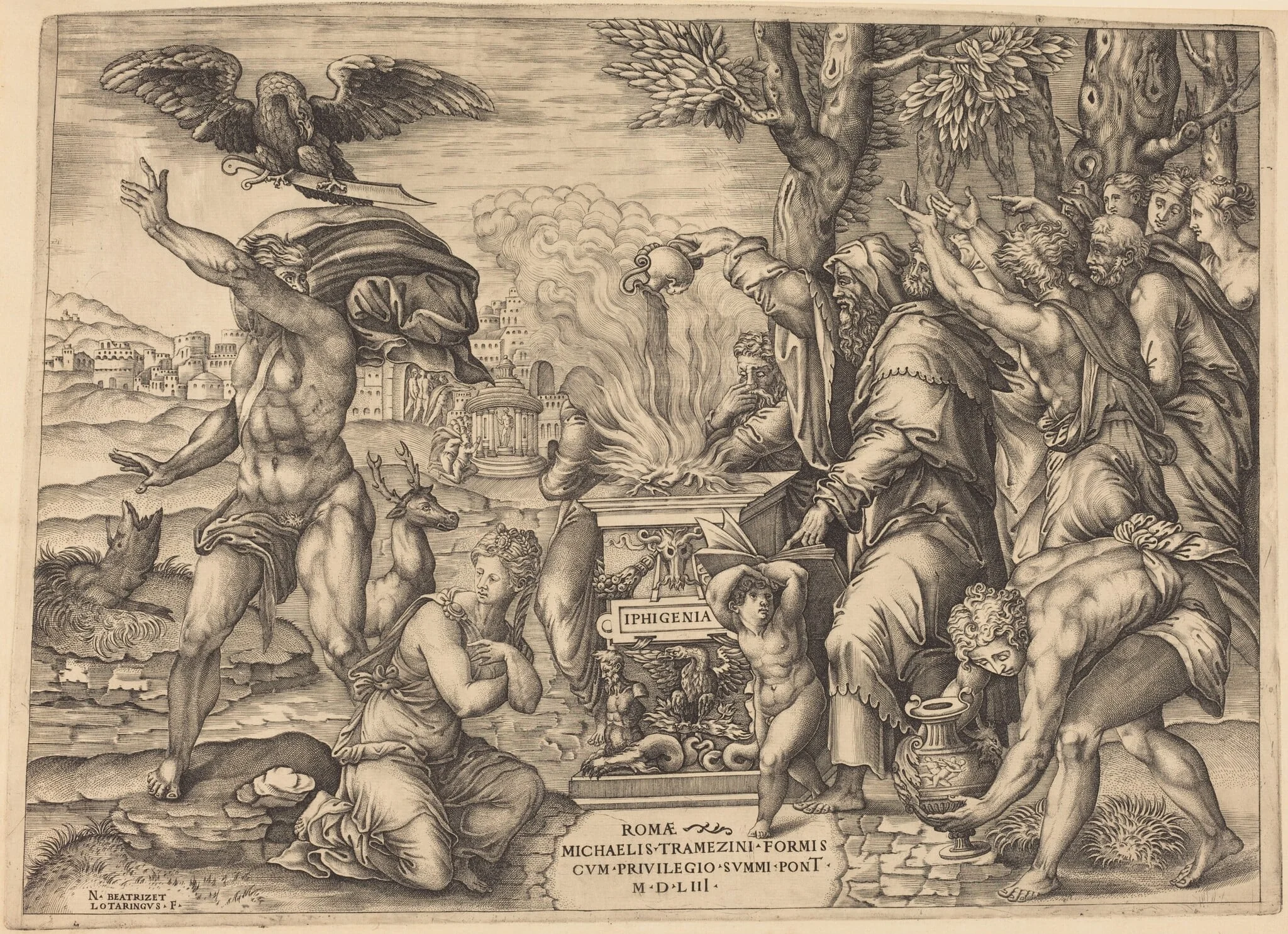 The Sacrifice of Iphigenia, by Nicolas Beatrizet, ink, 1540