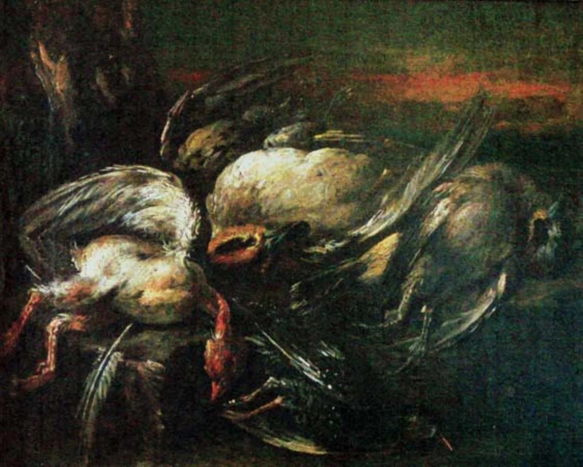 Păsări vânate, by anonim flamand, unspecified, 1650