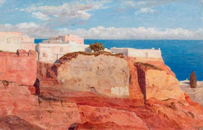 An Old Wall and Buildings, Algiers, by Arthur Ditchfield, oil, 1872