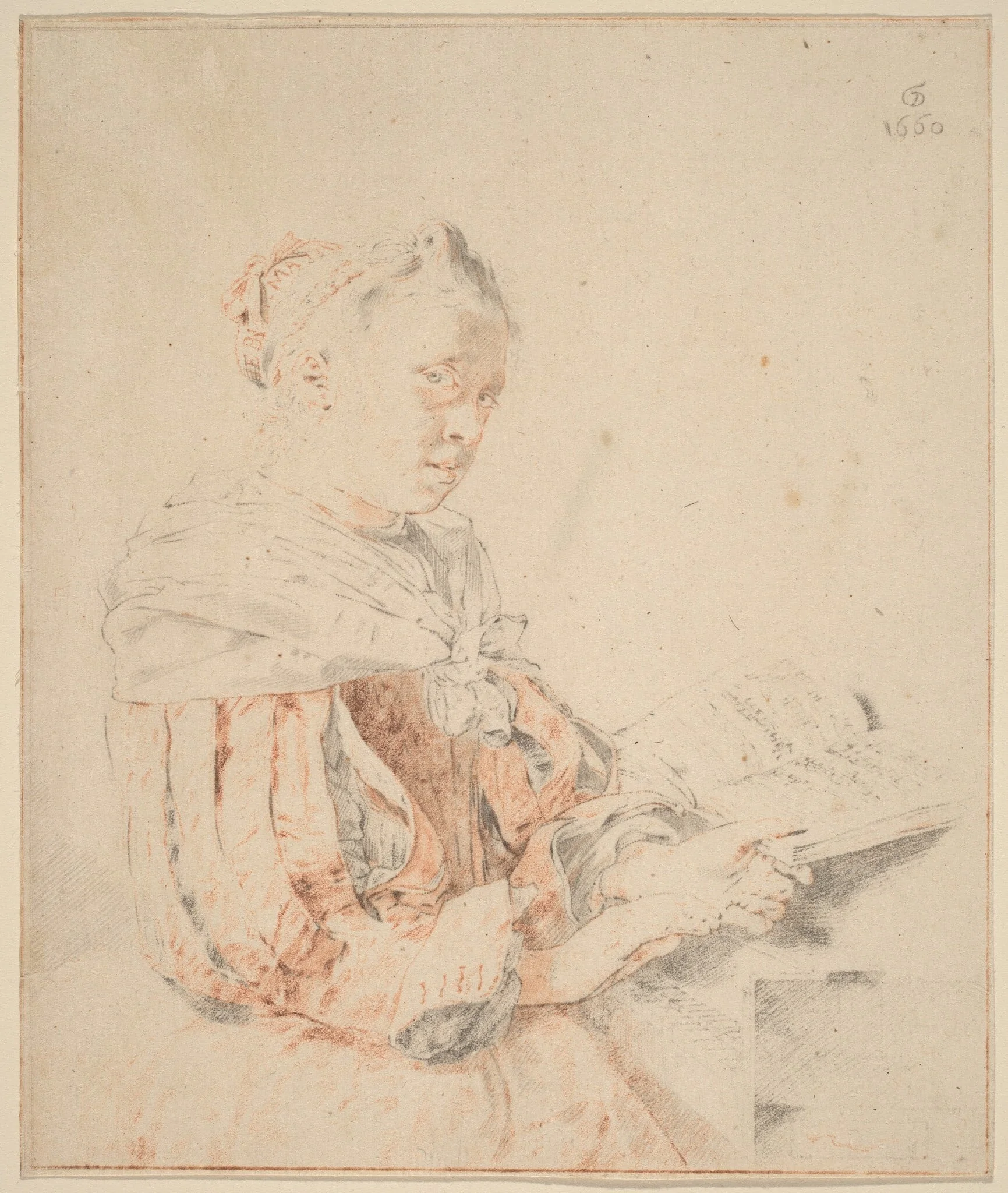 Young Girl at the Keyboard, by Jacobus Buys, chalk, 1767