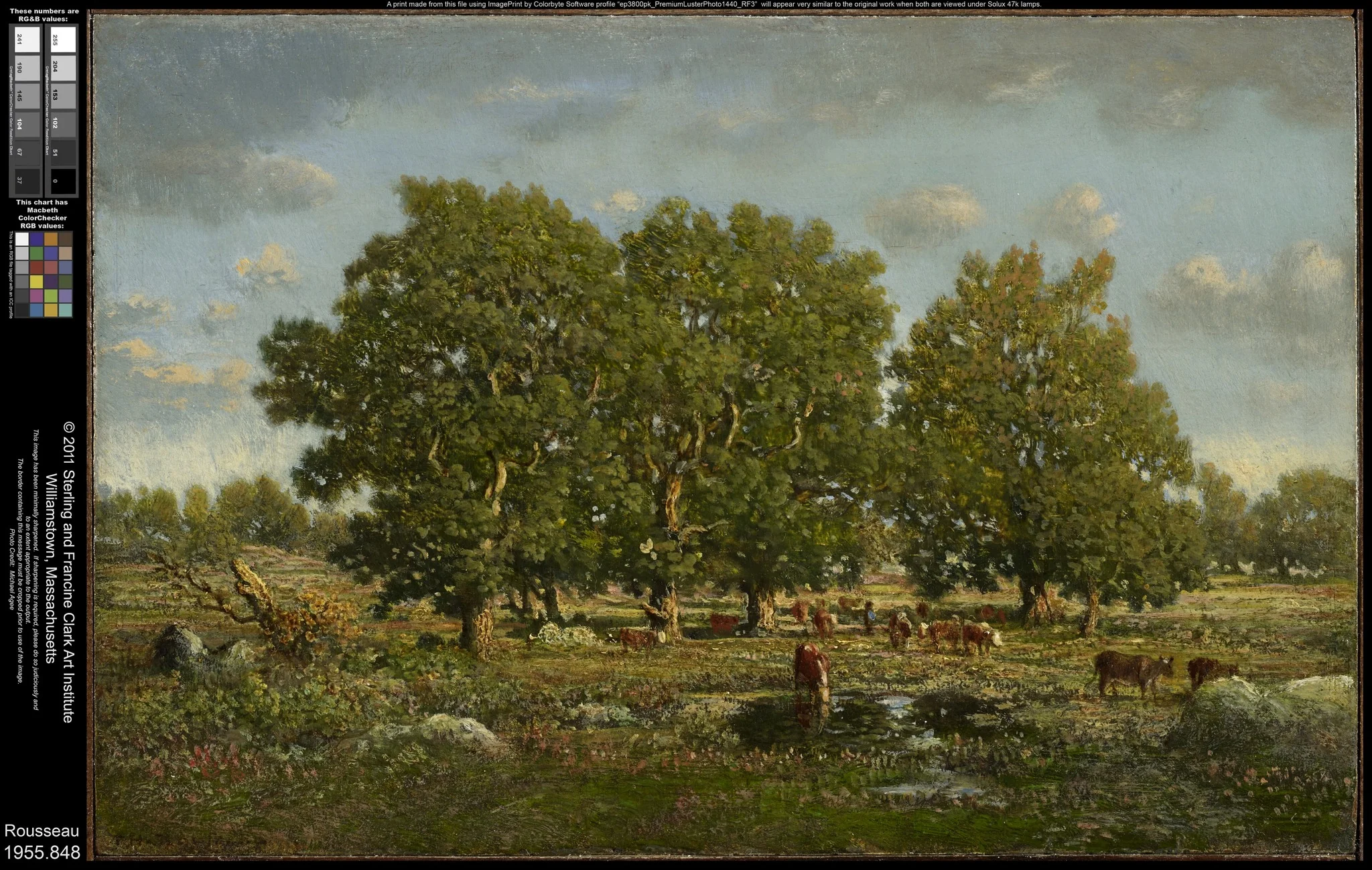Landscape with Cows and Oaks, by Théodore Rousseau, oil, 1860