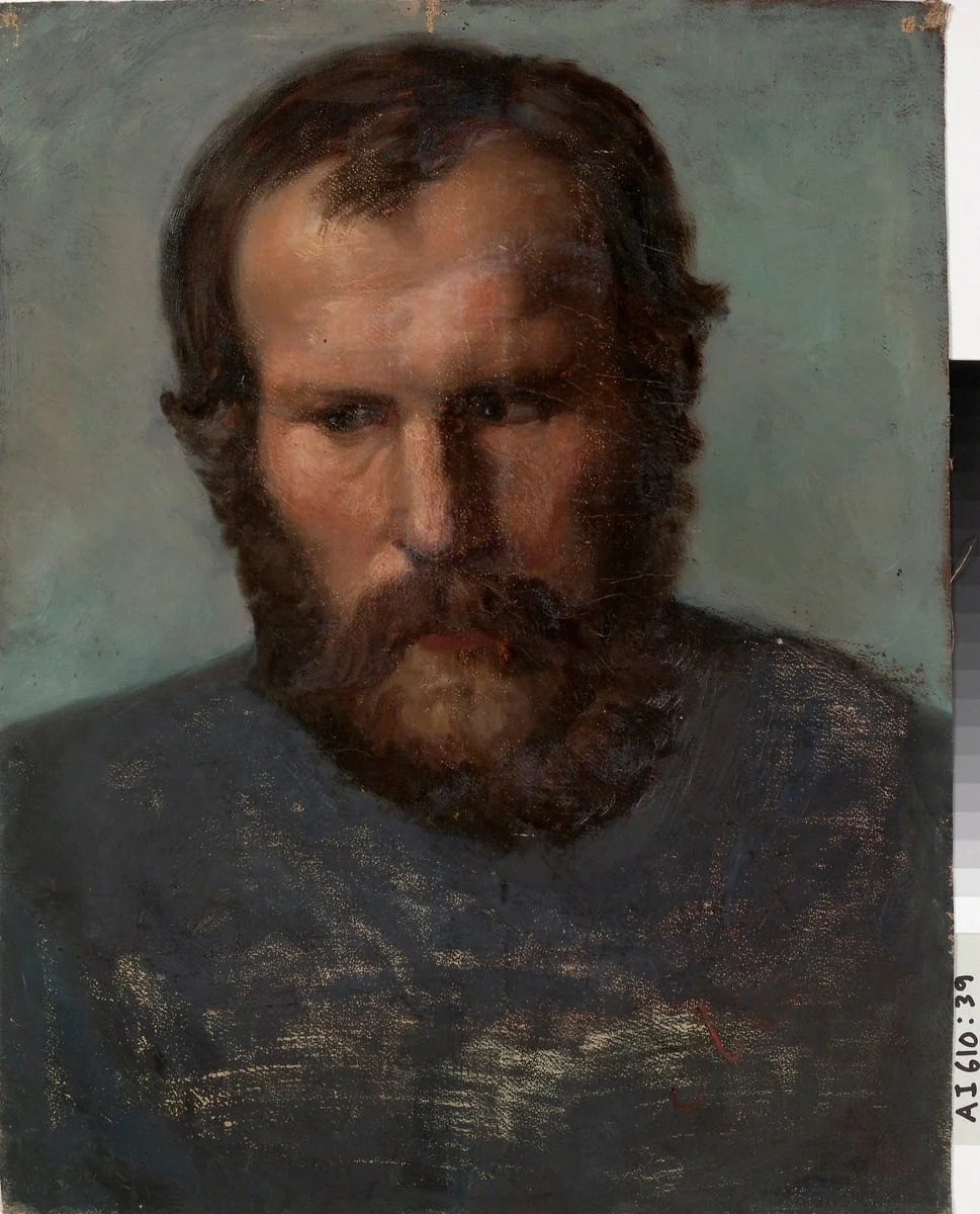 Parrakkaan miehen muotokuva ; keskeneräinen, by Anders Ekman, unspecified, 1854