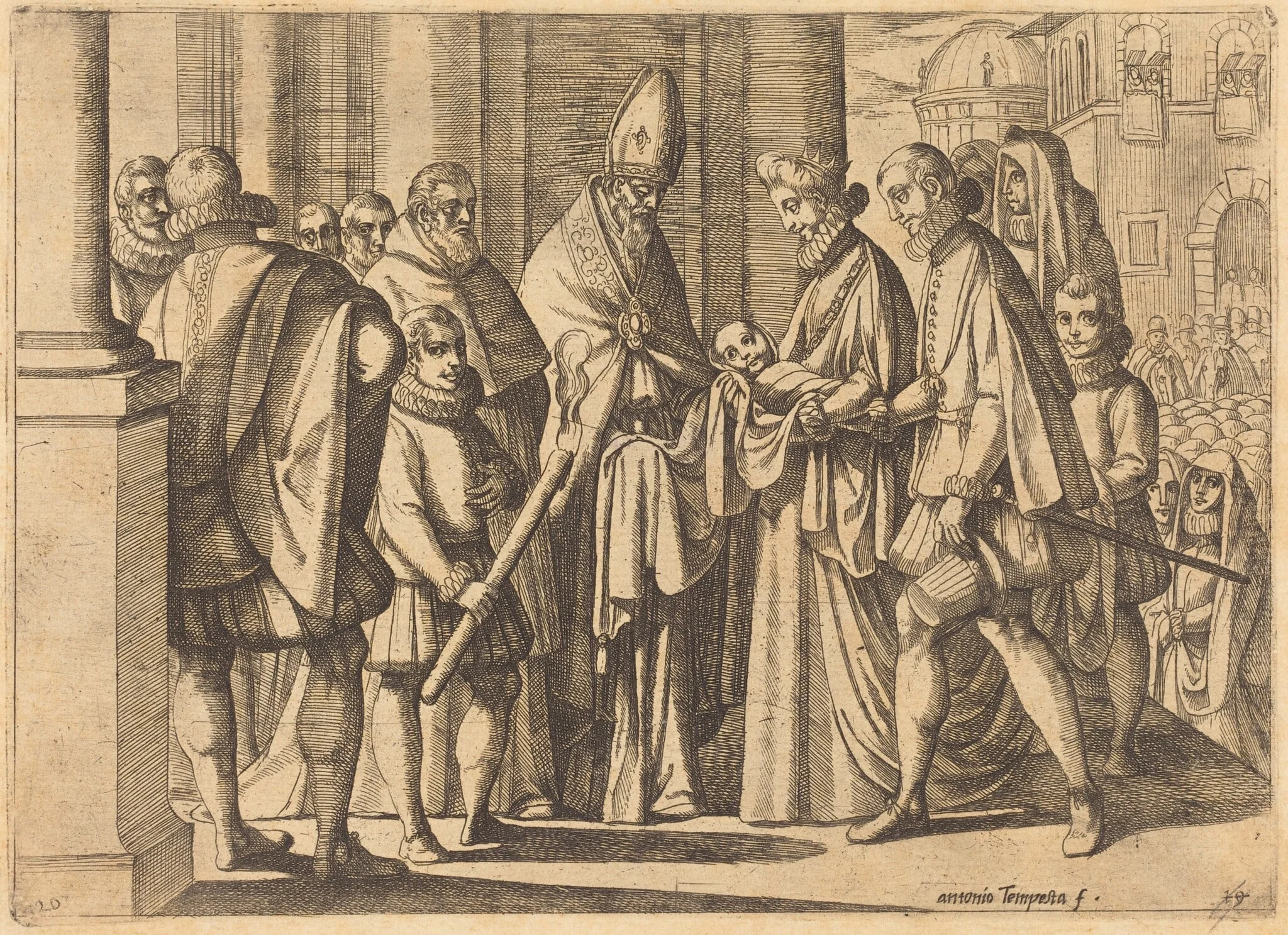 Philip as a Boy before Margaret of Austria, by Antonio Tempesta, ink, 1612