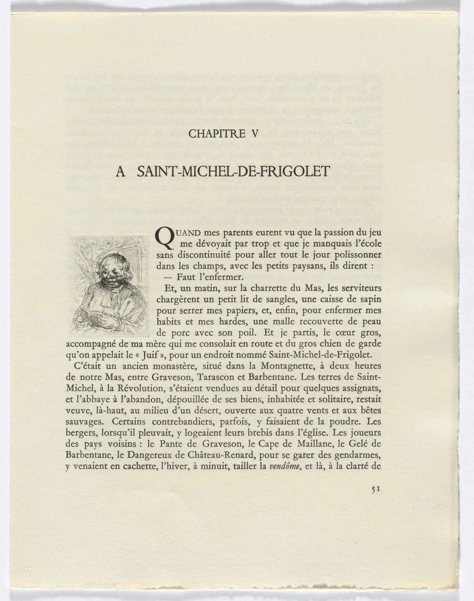 Frédéric Mistral: Mémoires et Recits by Frédéric Mistral: bust of a man (page 51), by Auguste Brouet, 1937