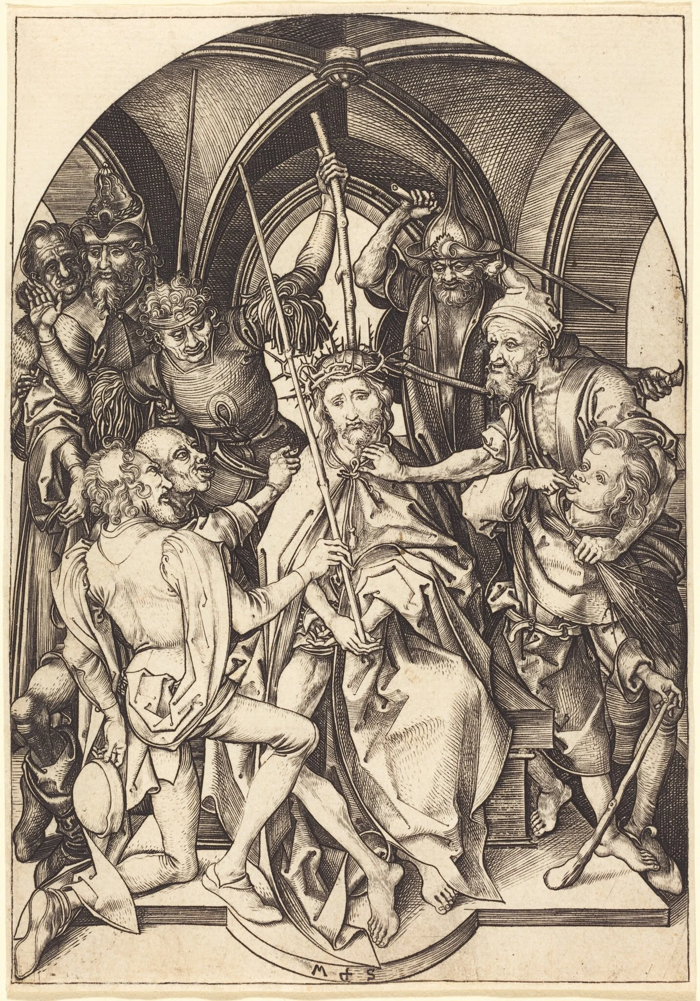 Christ Crowned with Thorns, by Martin Schongauer, ink, 1480