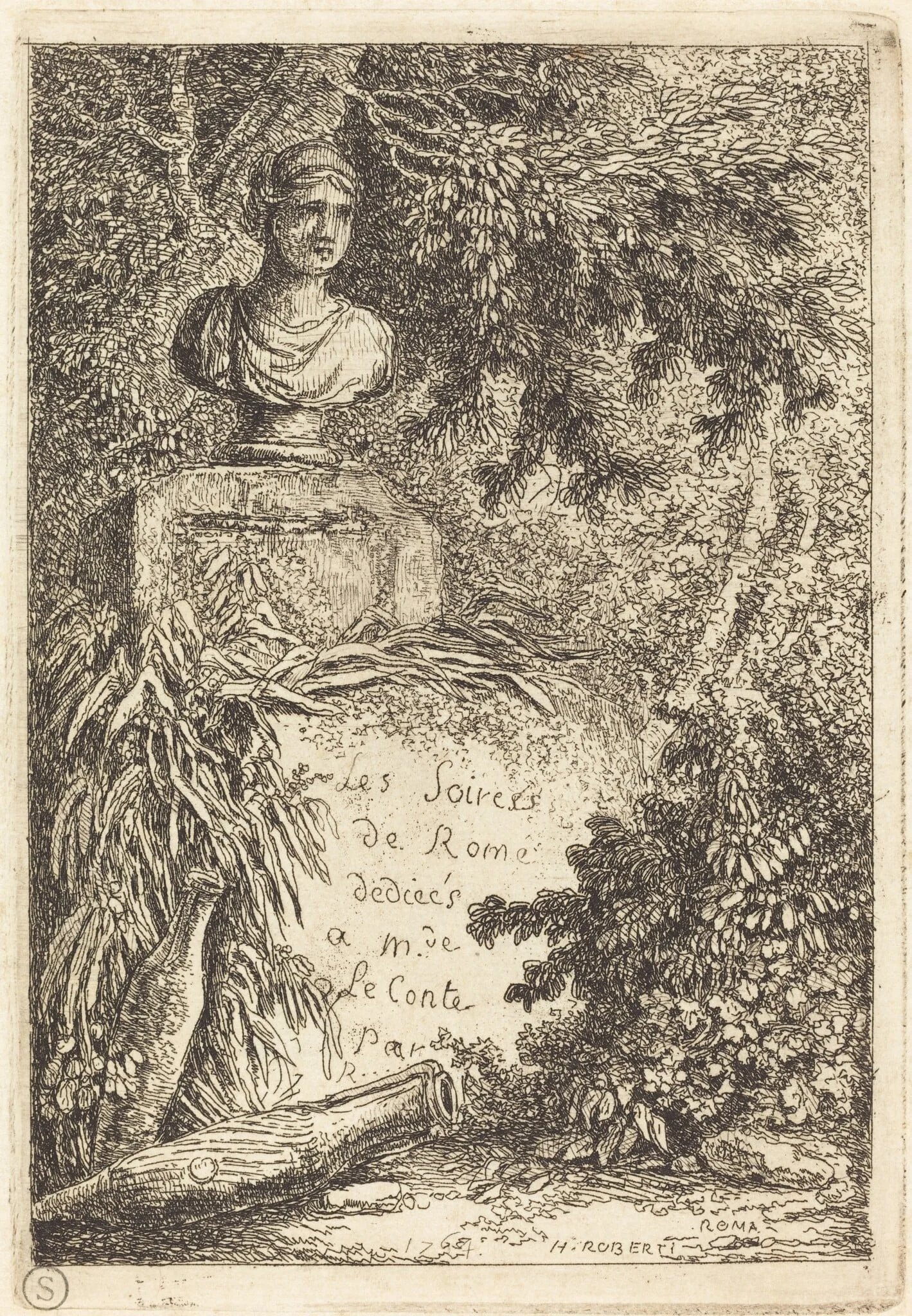 The Portrait Bust, by Hubert Robert, ink, 1764