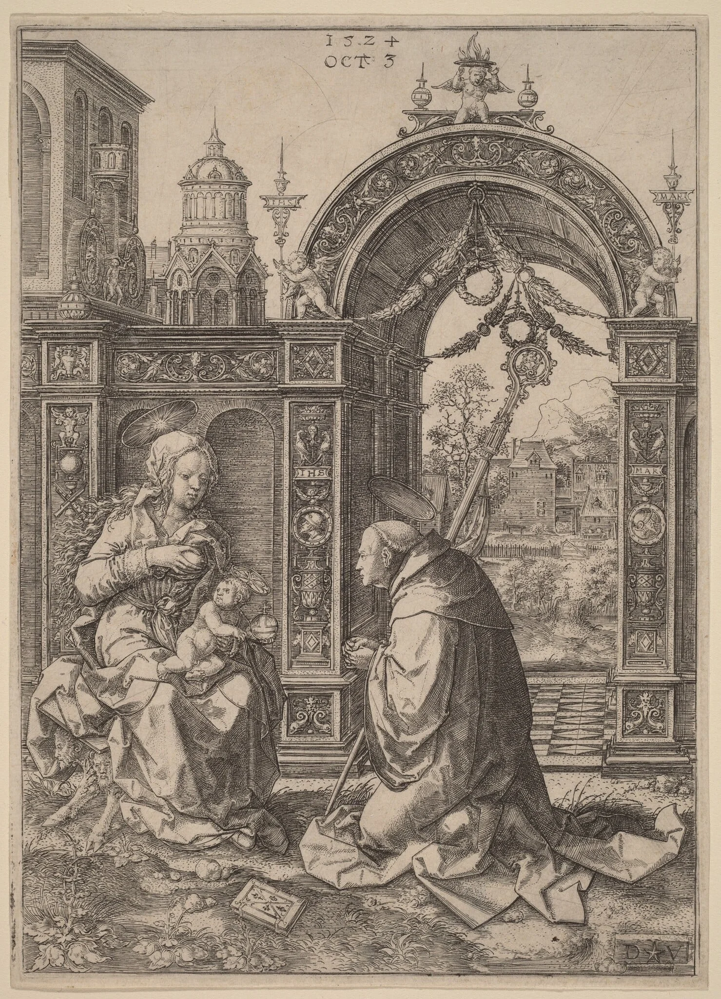 The Vision of Saint Bernard, by Dirk Jacobsz Vellert, ink, 1524